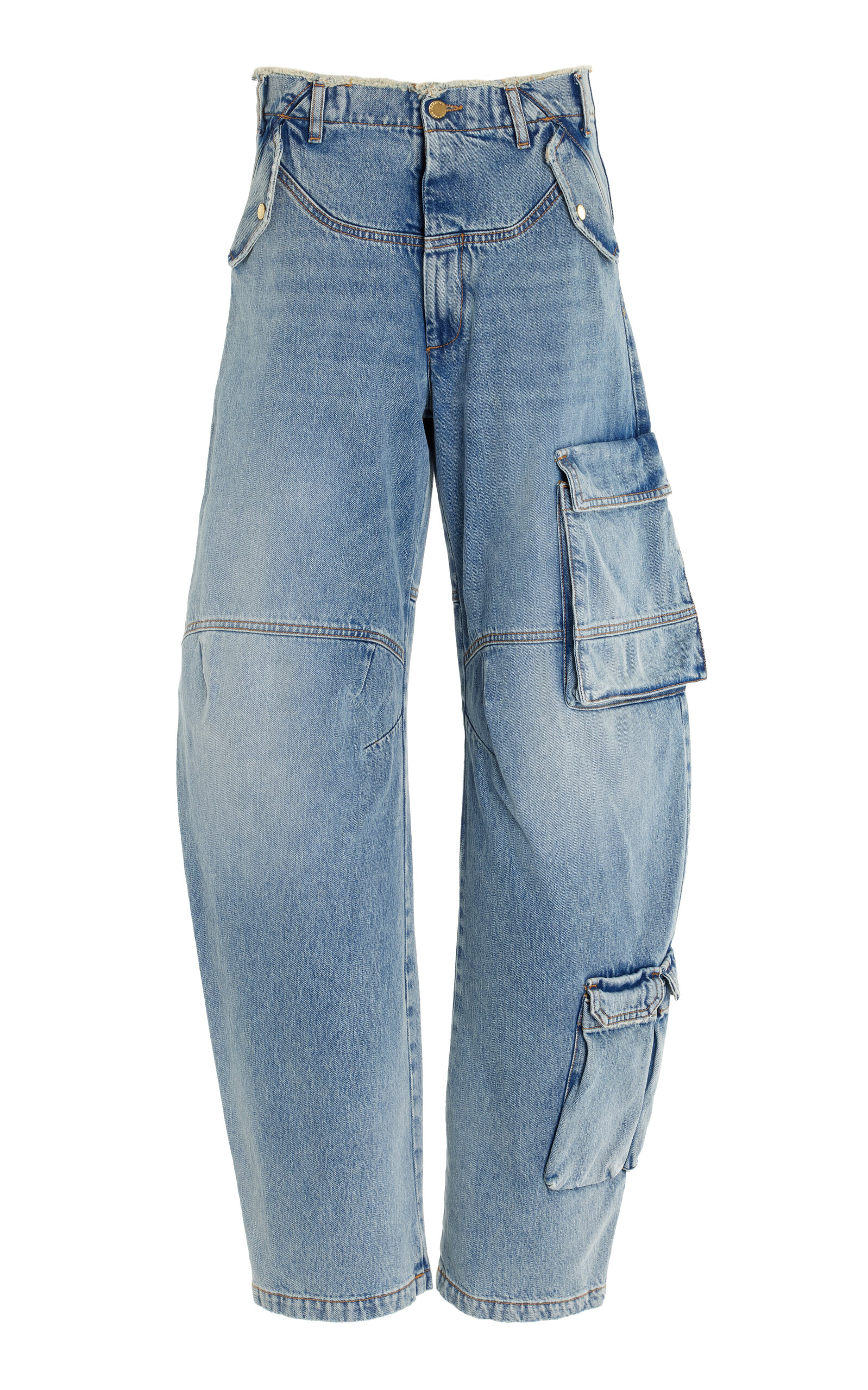 Shop Darkpark Rosalind Rigid Mid-rise Barrel-leg Cargo Jeans In Light Wash