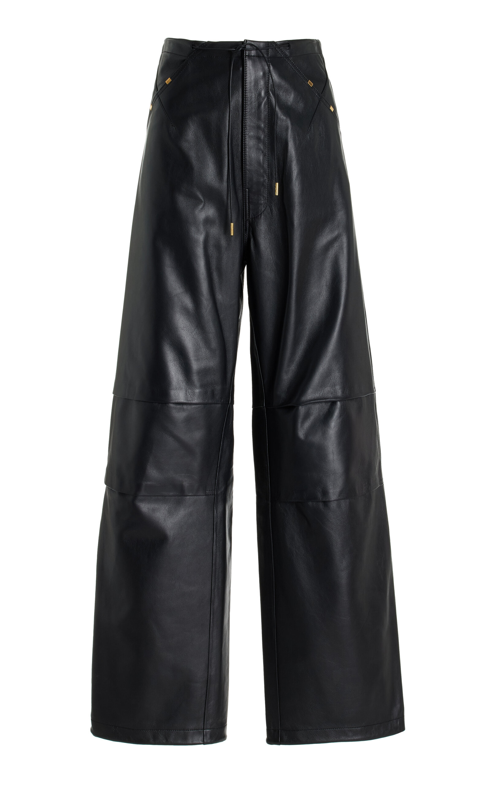 DARKPARK Daisy Drawstring Wide-Leg Leather Pants - Black