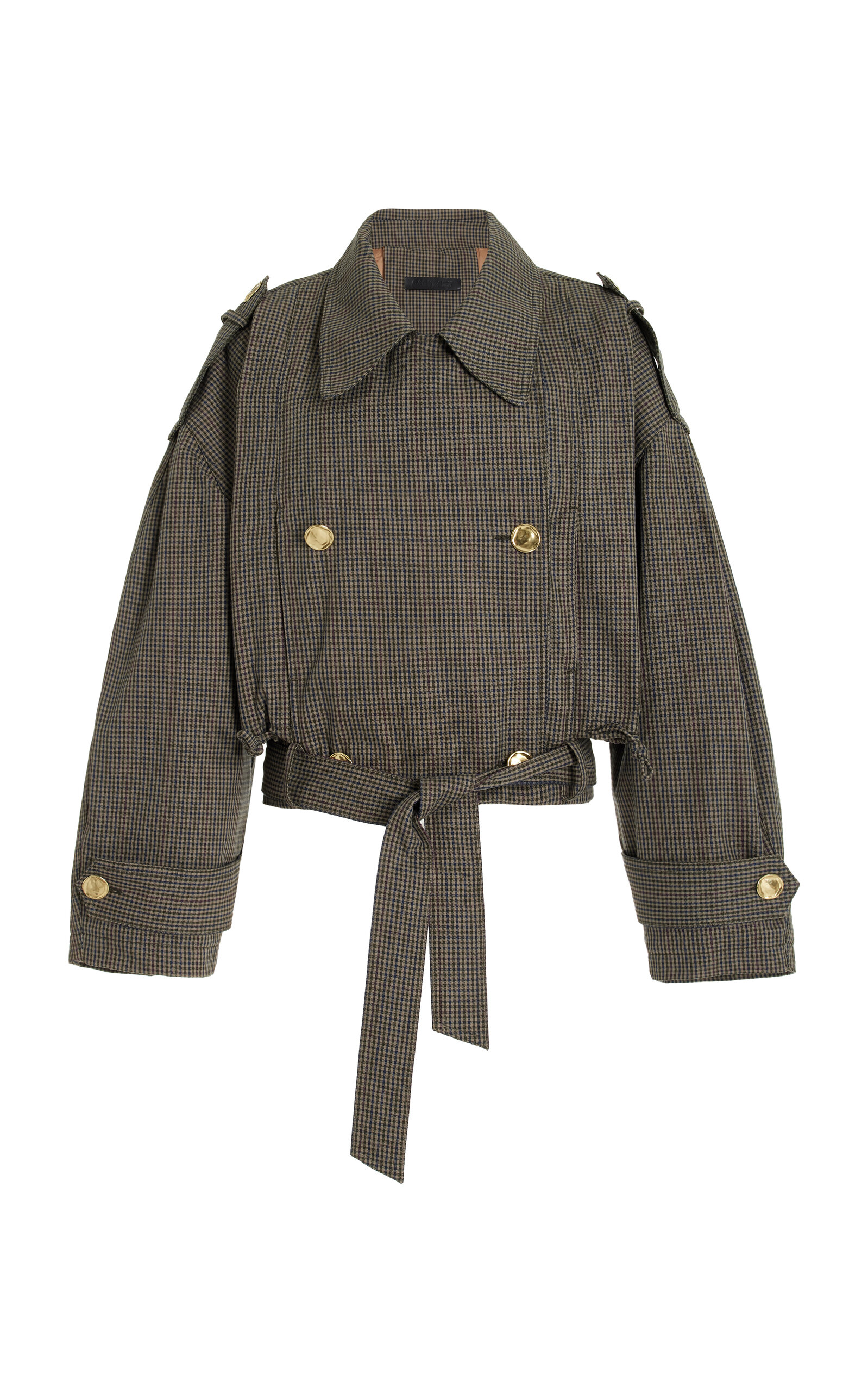 DARKPARK Penelope Shepherd-Check Cotton Cropped Trench Coat - Grey - XS