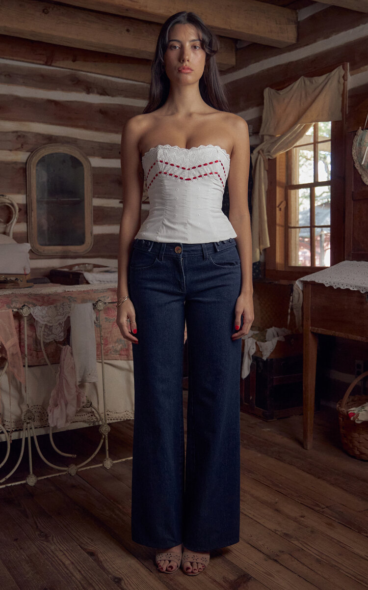 Mirror Palais Eyelet Cotton Corset Top In Ivory