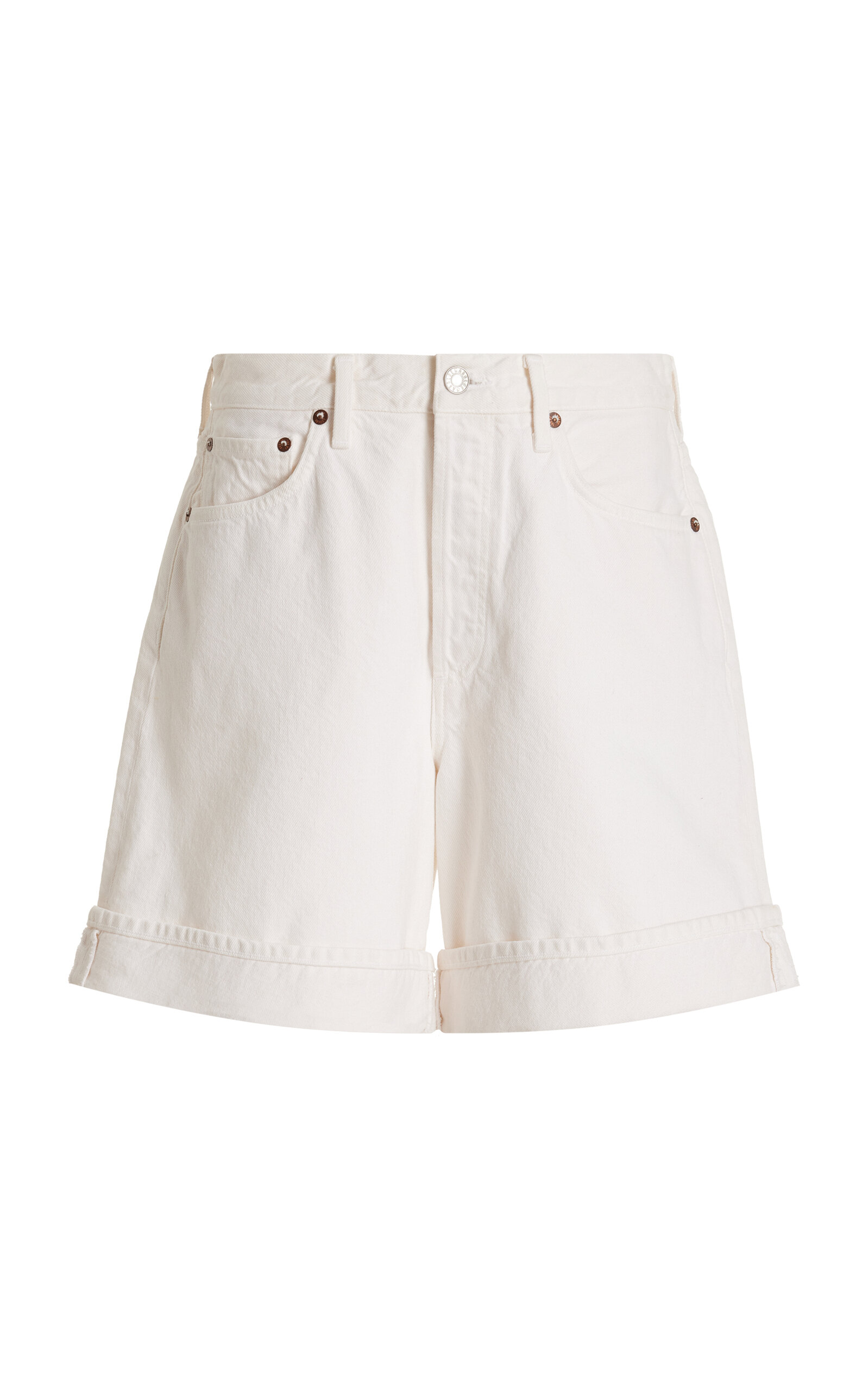 Shop Agolde Dame High-rise Denim Shorts In Ivory