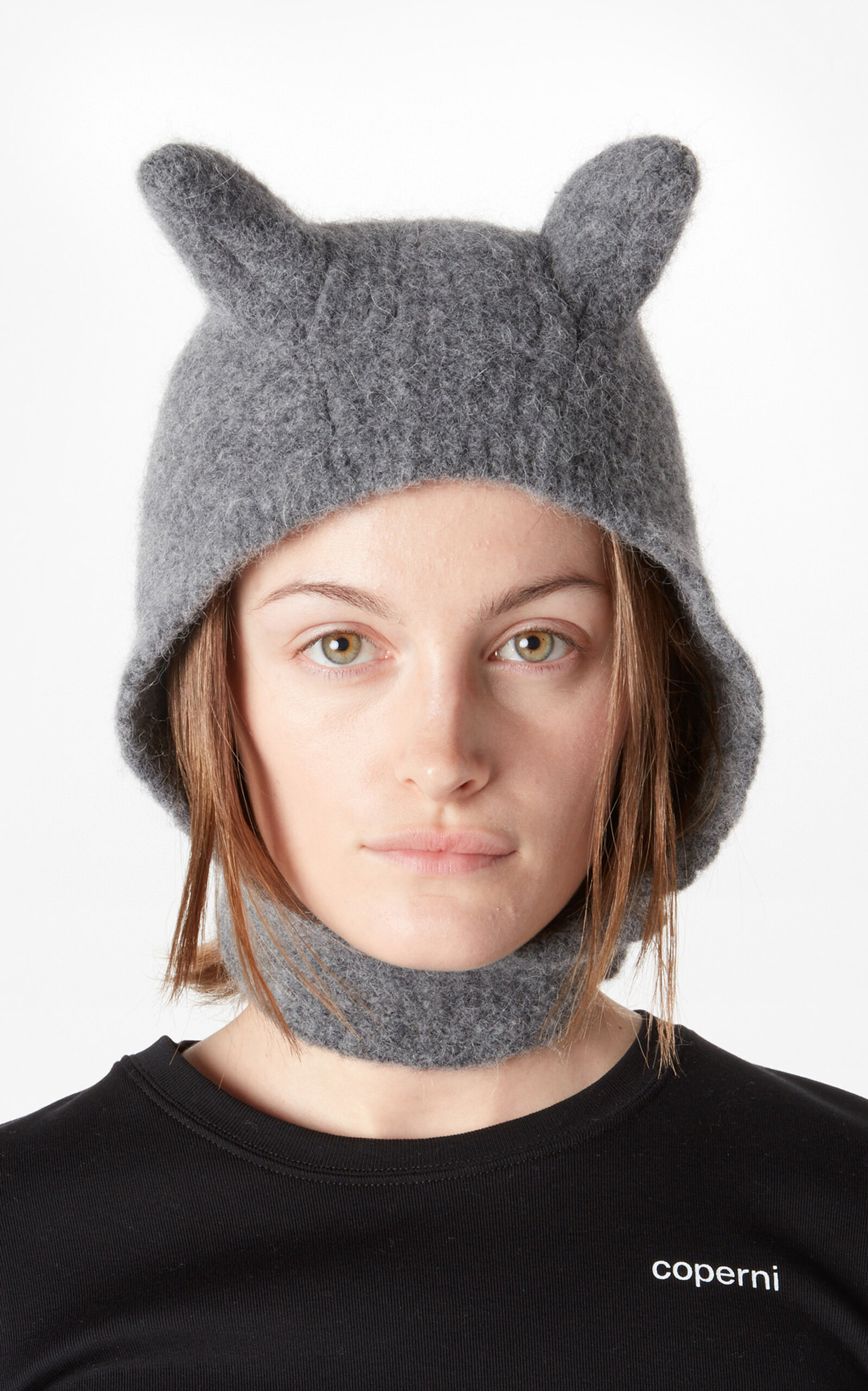 Coperni Knitted Wool Horn Beanie In Grey | ModeSens display picture 2