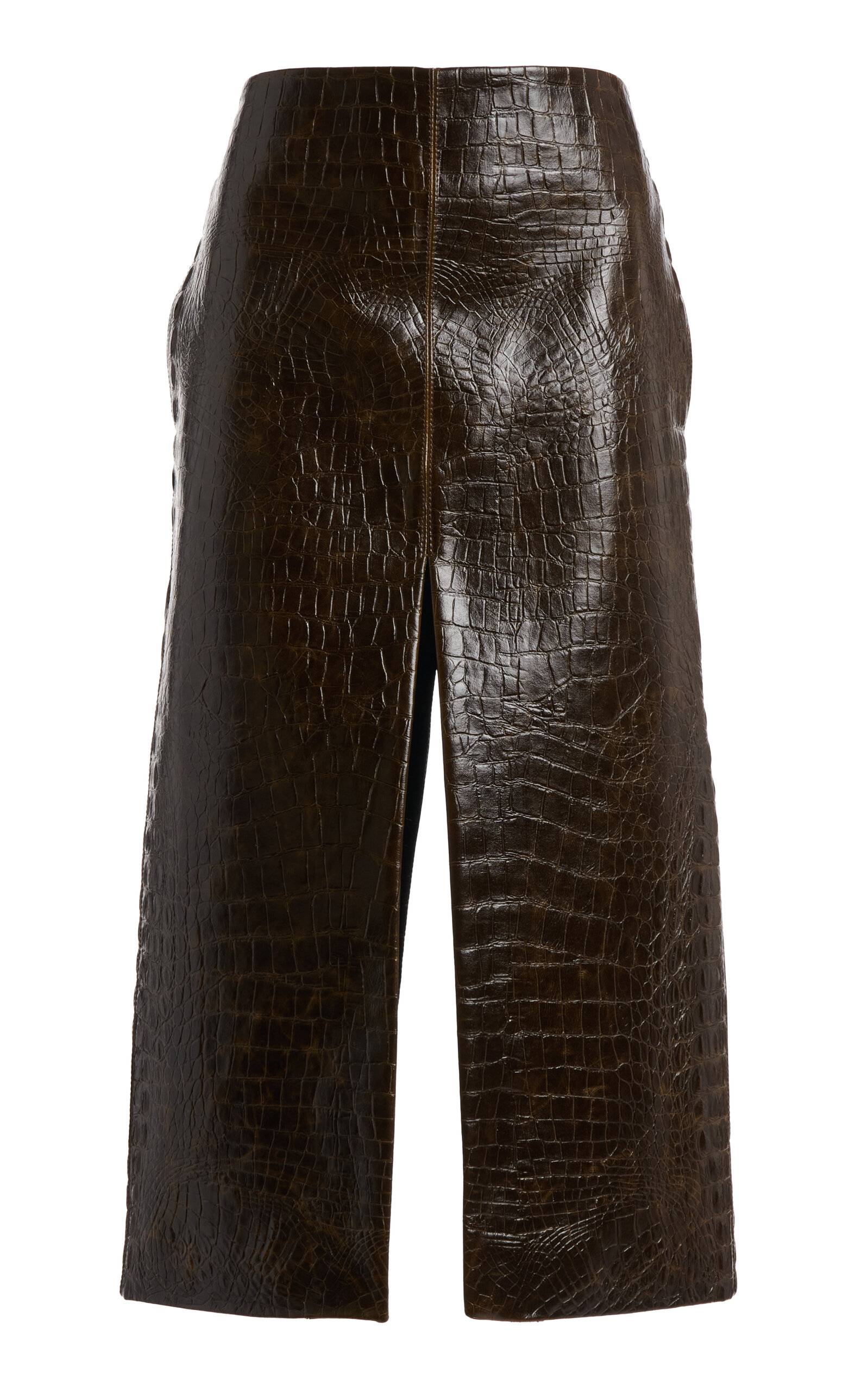 Stella Mccartney Croc-embossed Altermat Midi Skirt In Brown