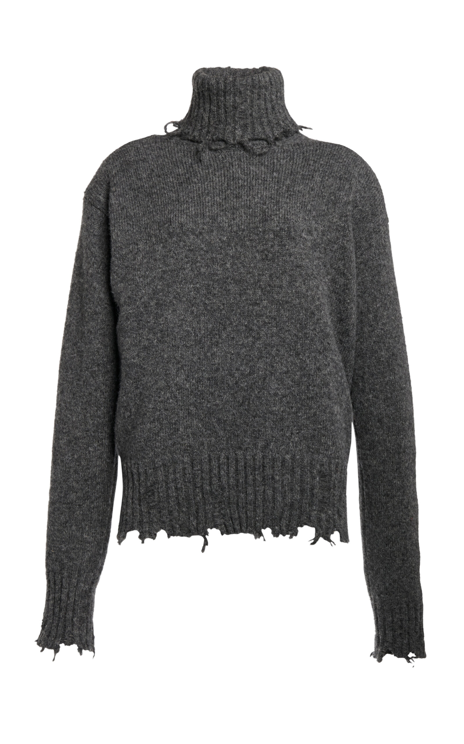 Stella McCartney Distressed Wool-Blend Knit Turtleneck Top - Dark Grey
