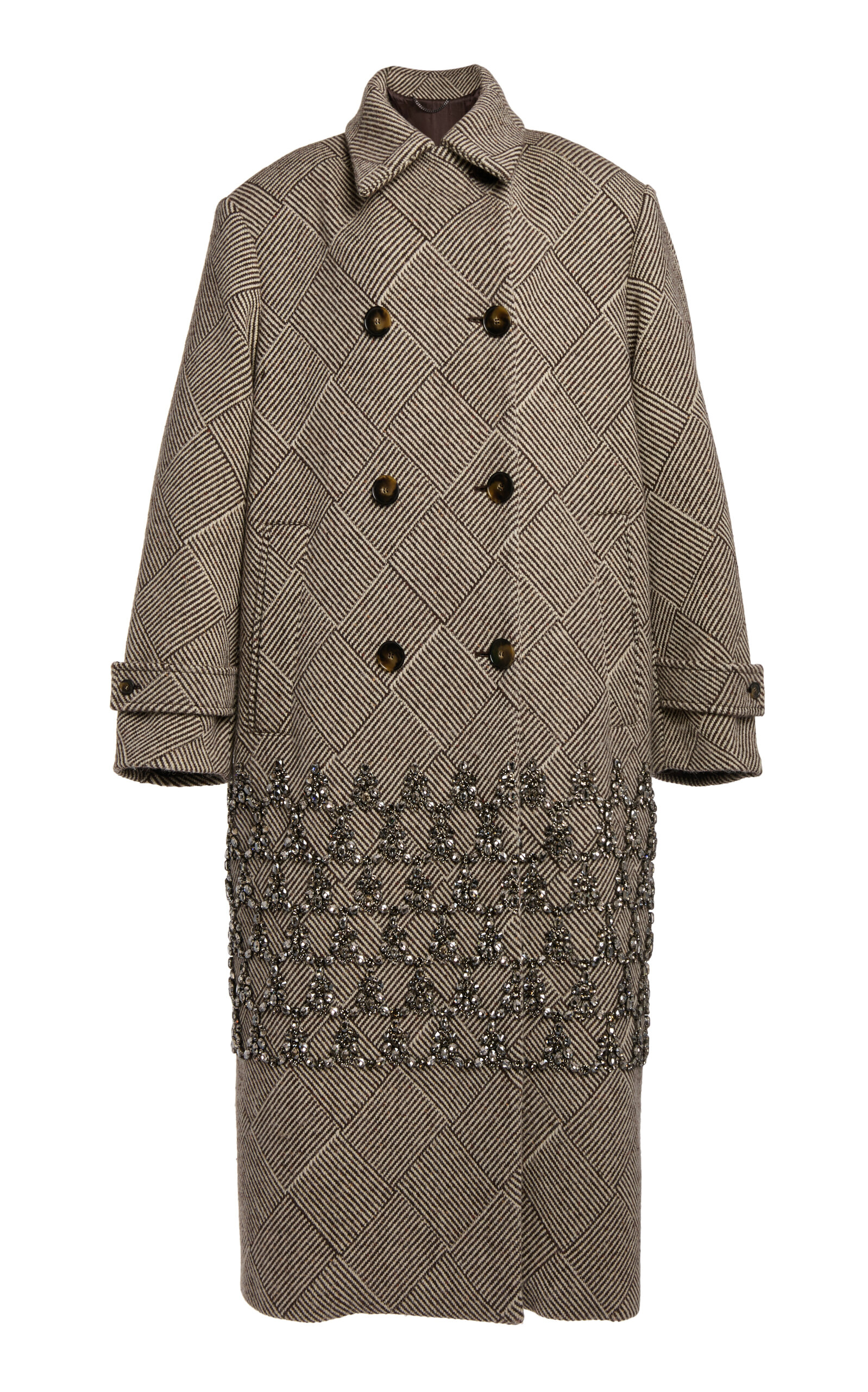 Stella Mccartney Oversized Crystal-embellished Wool-blend Coat In Brown