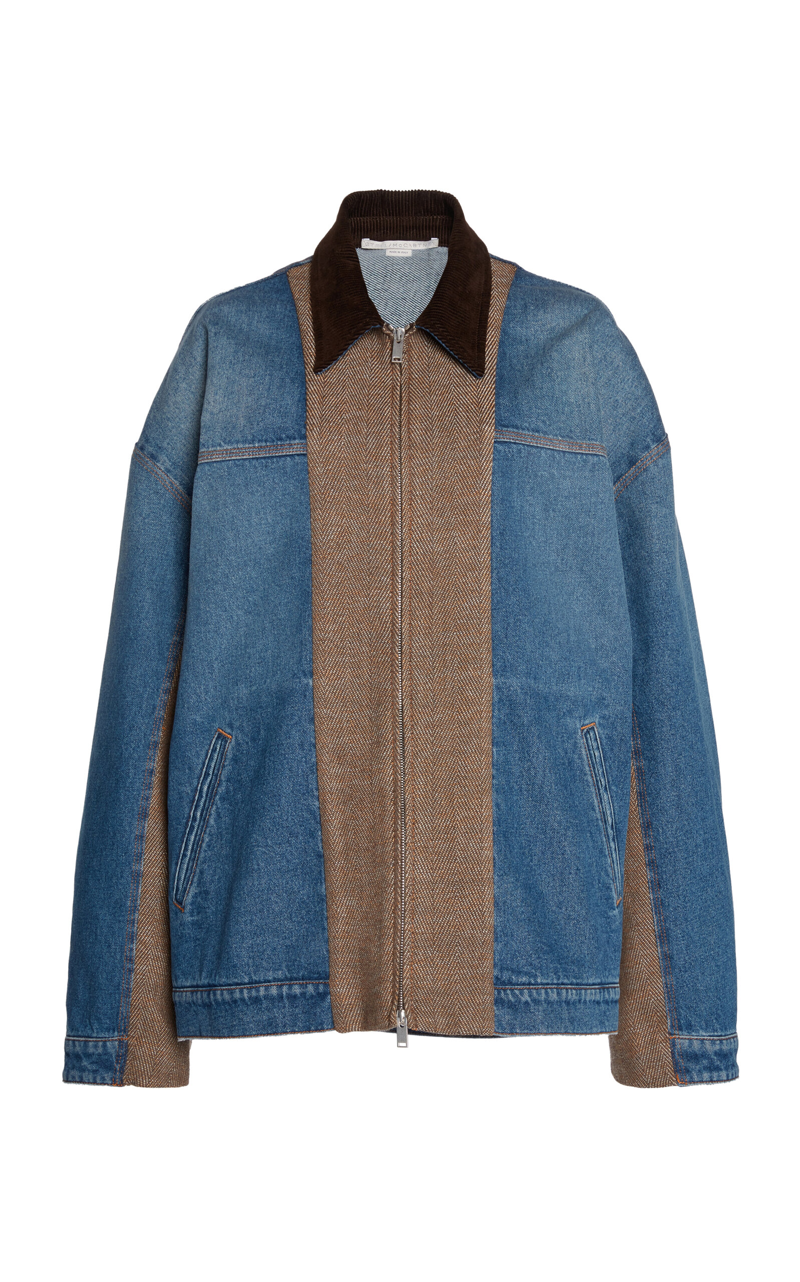 Stella McCartney Oversized Tweed-Paneled Denim Jacket - Medium Wash - XS