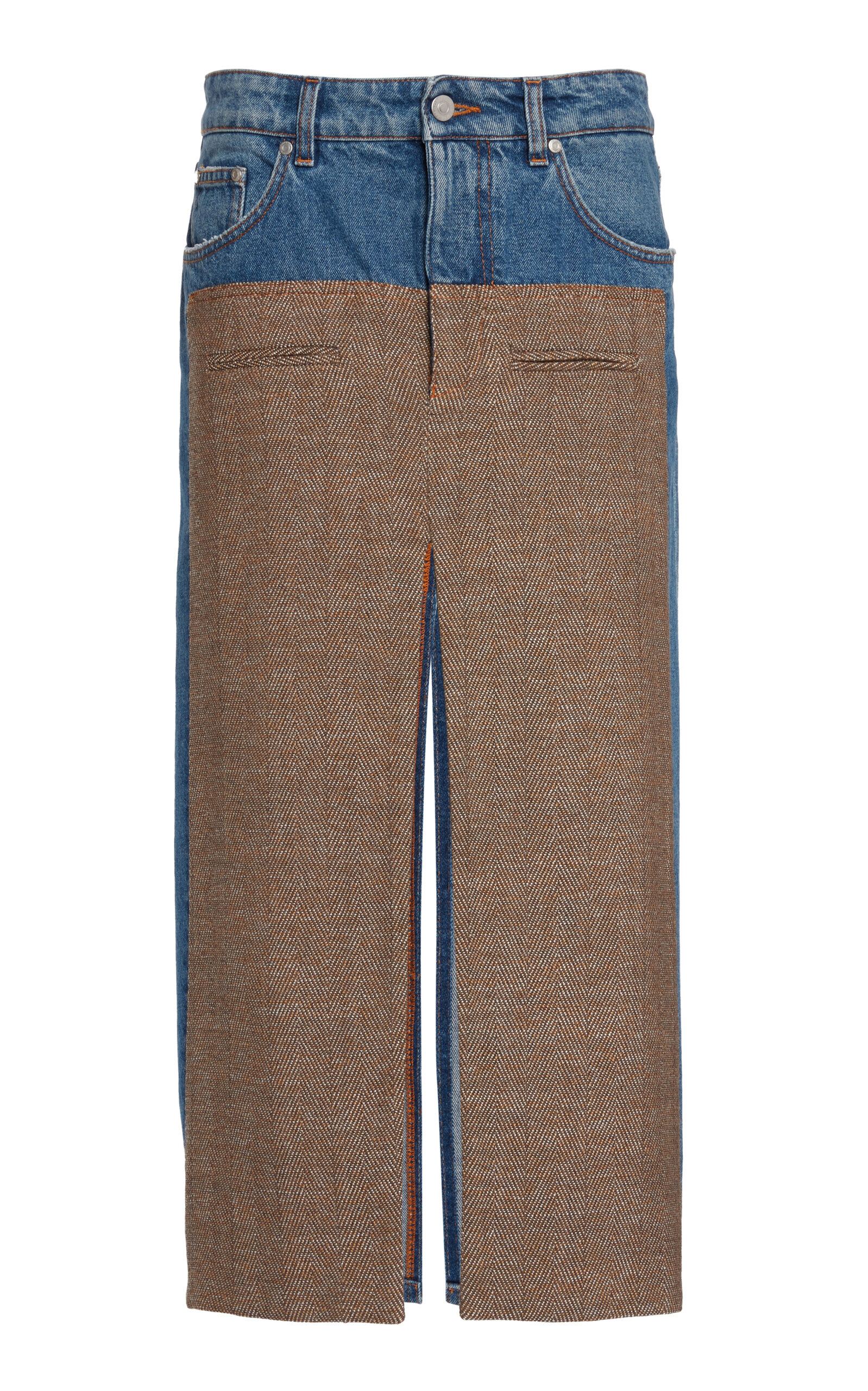 Stella McCartney Tweed-Paneled Denim Midi Skirt - Medium Wash