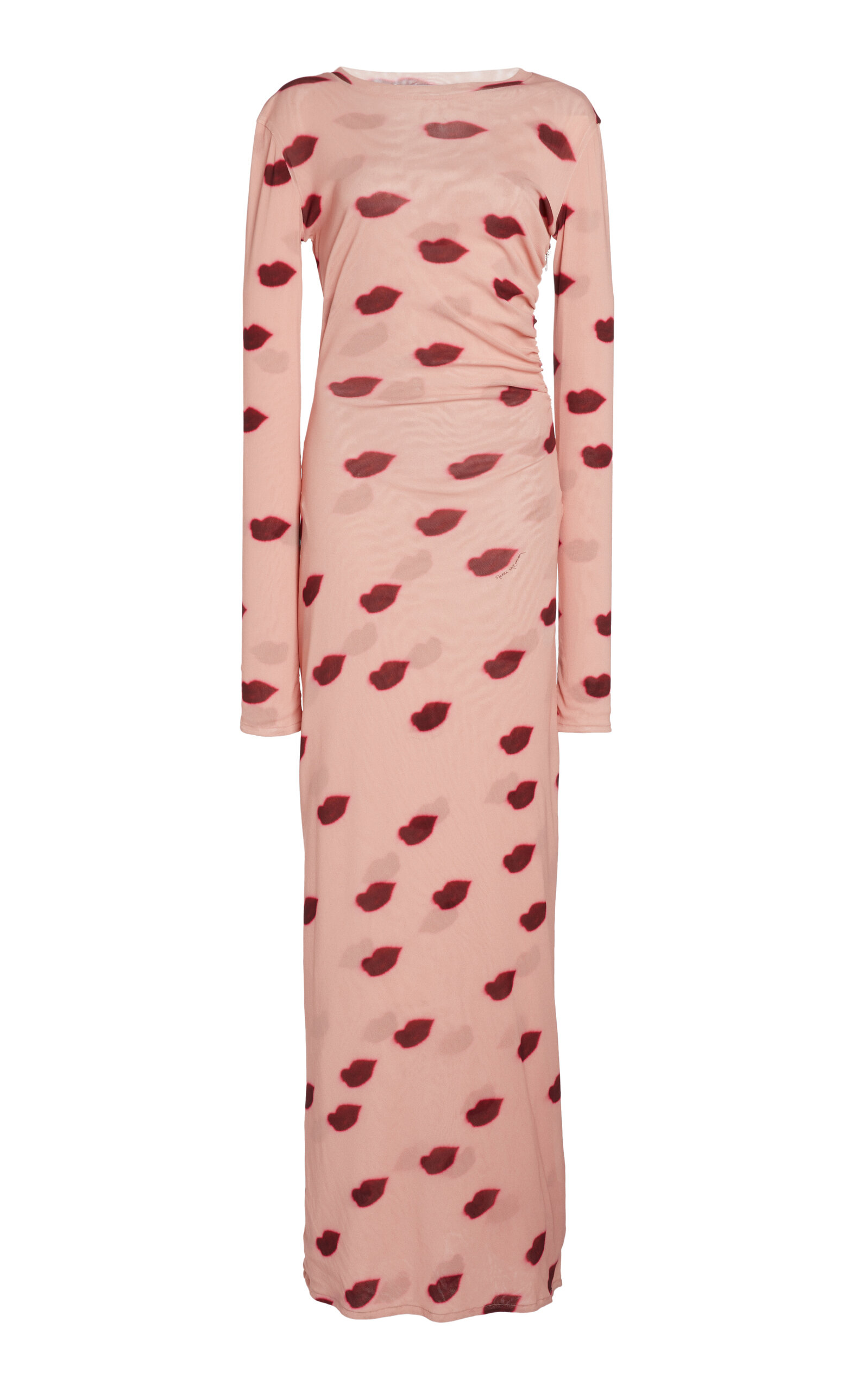 Stella Mccartney Ruched Printed Tulle Maxi Dress In Light Pink