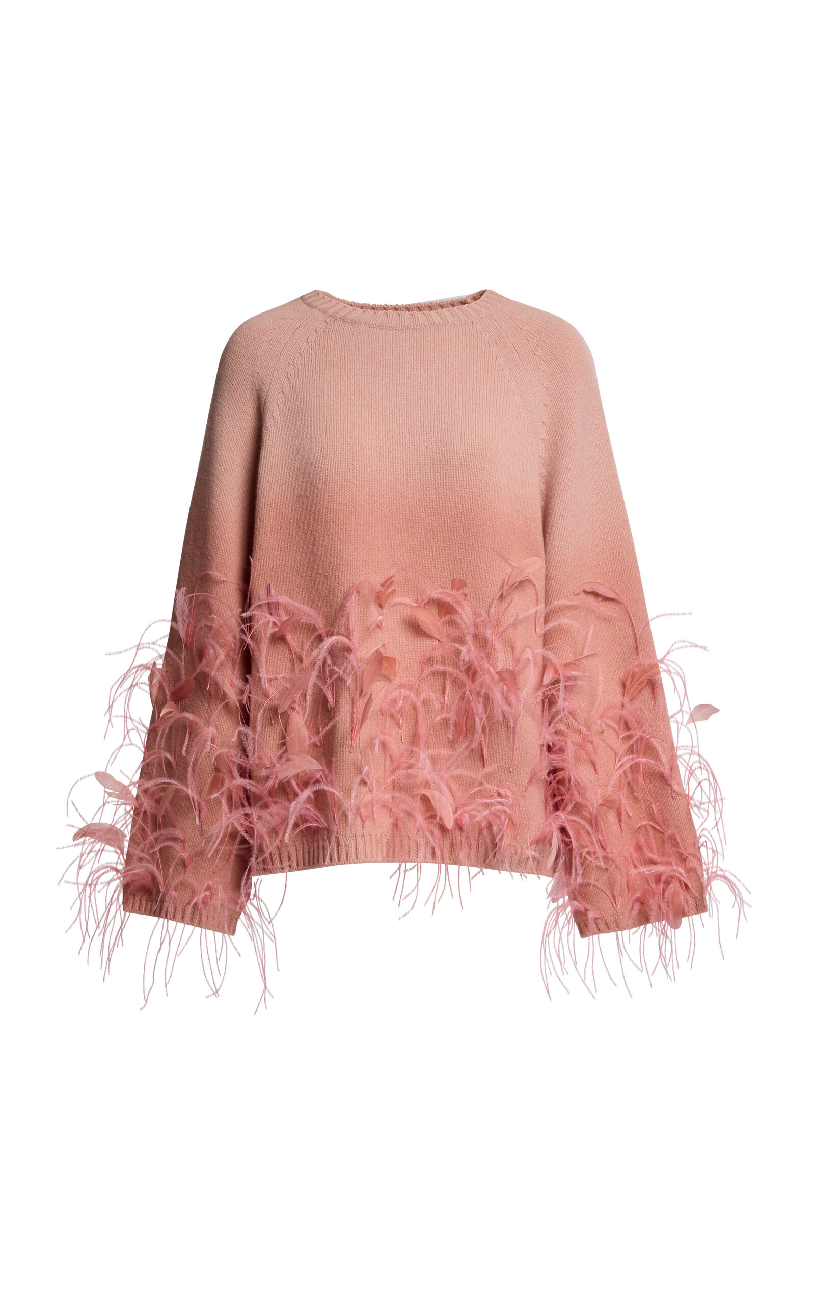ELIE SAAB WOOL FEATHER-EMBELISHED KNIT TOP