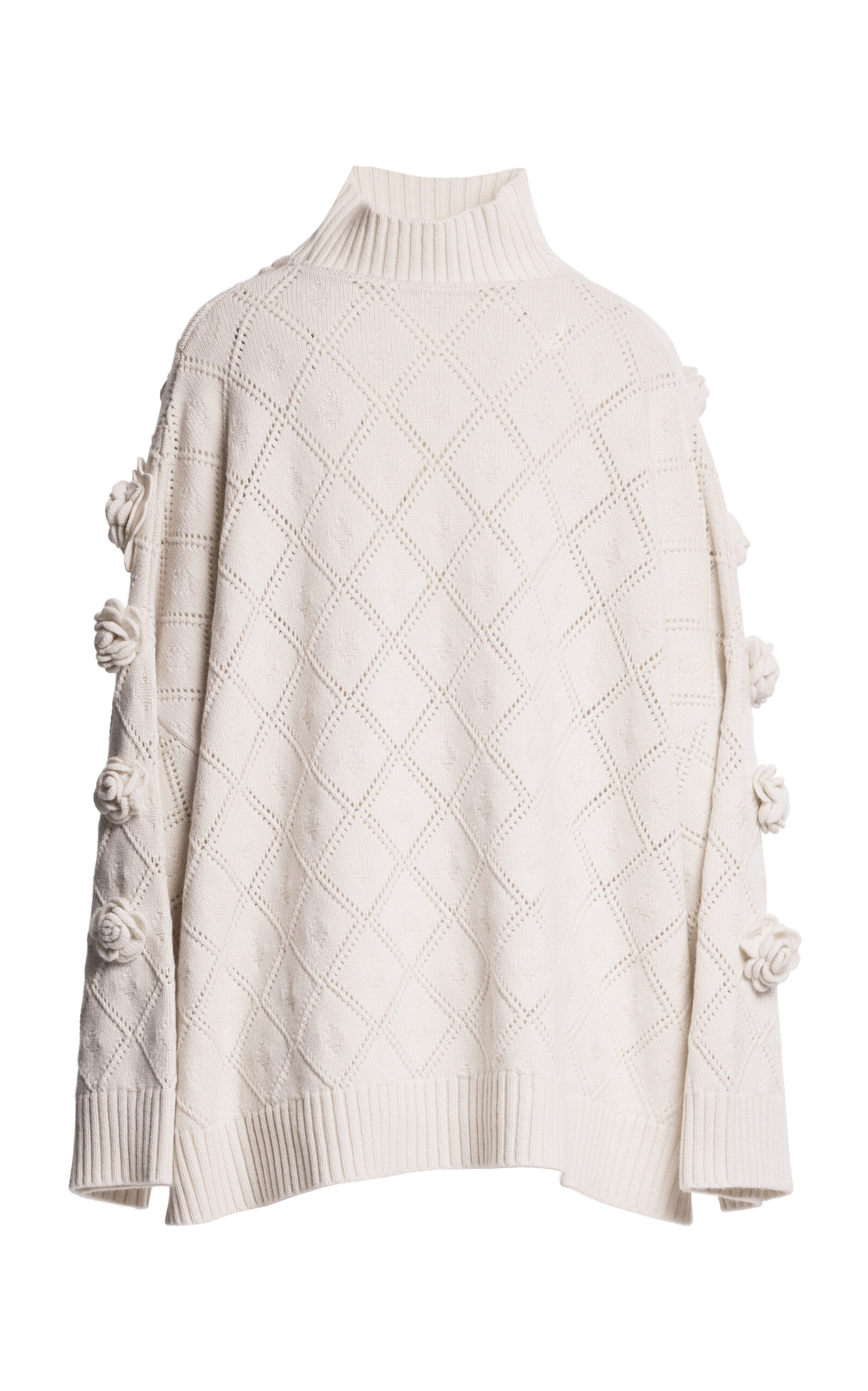 Elie Saab Wool Knit Floral-appliquéd Sweater Top In White