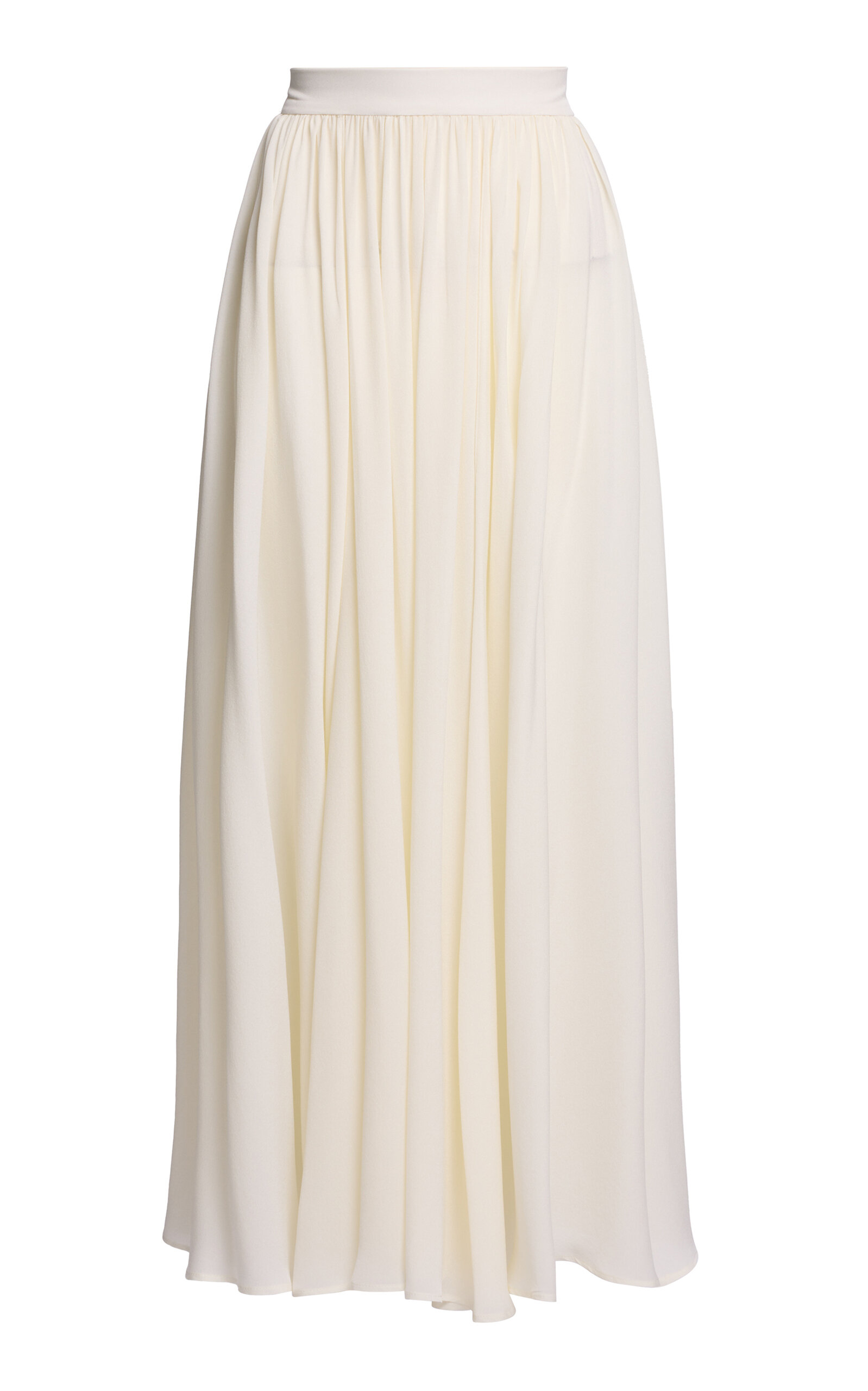 Elie Saab Silk Pleated Midi Skirt In White