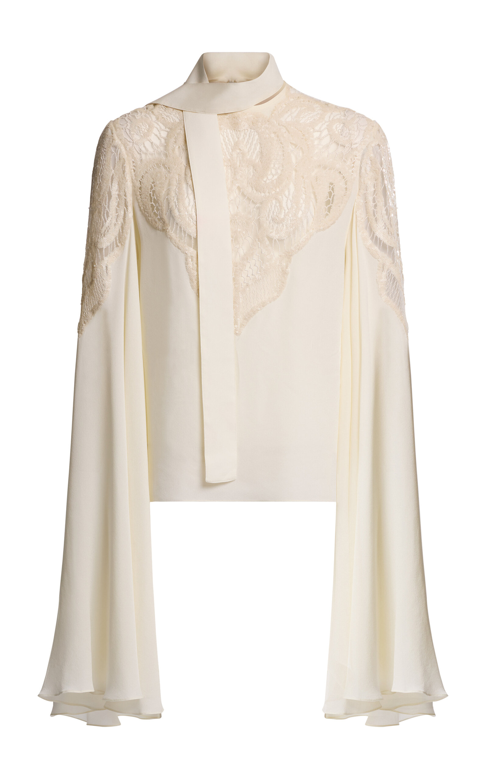 Elie Saab Silk Embroidered Lace Top In White