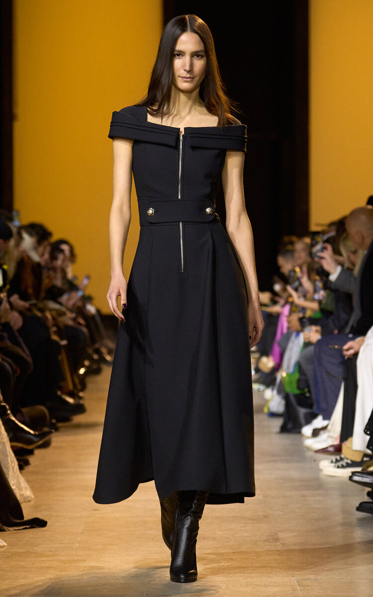 Elie Saab Structured Crepe A-line Midi Dress In Black