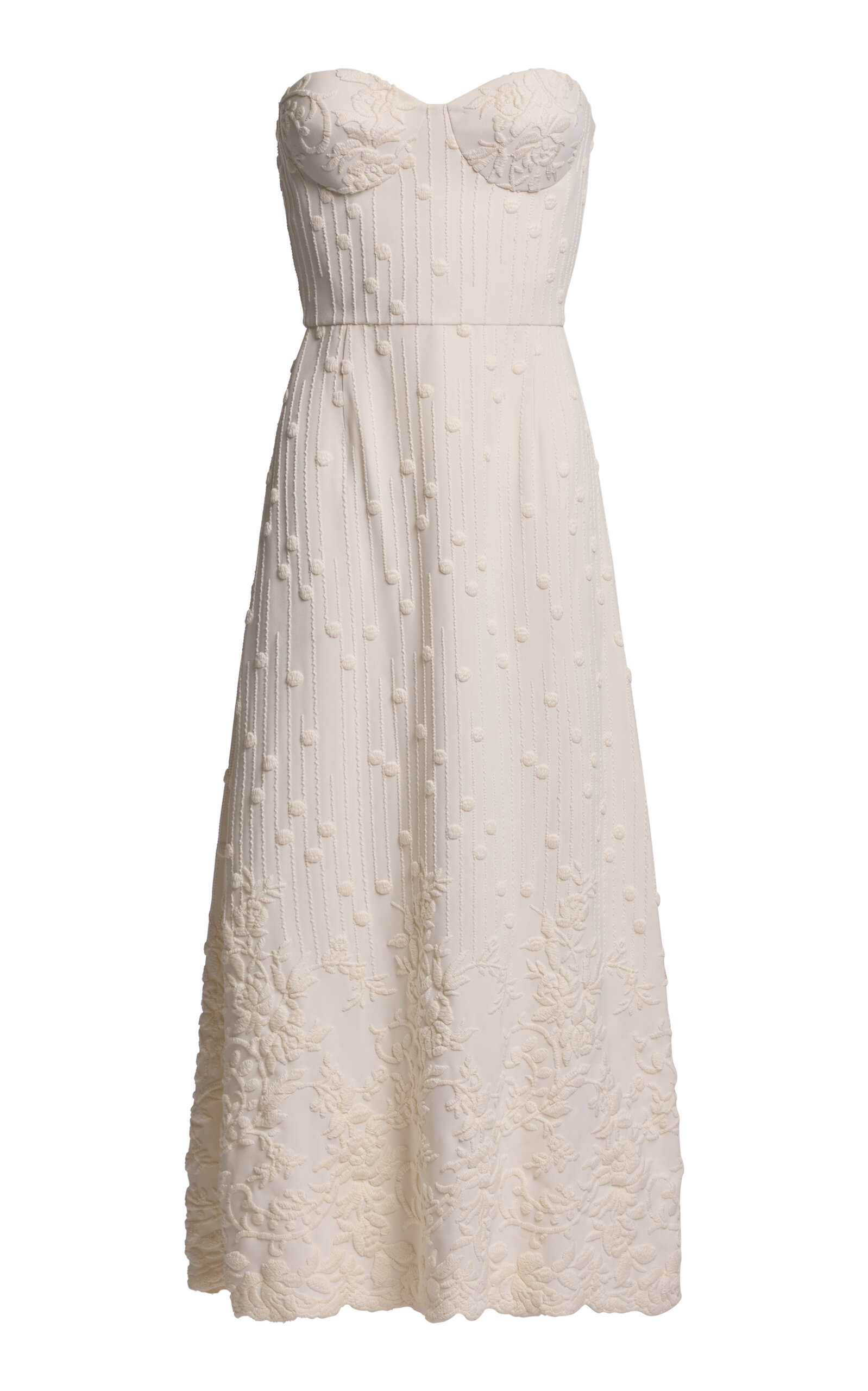 Elie Saab Cady Embroidered Lace Midi Dress In White