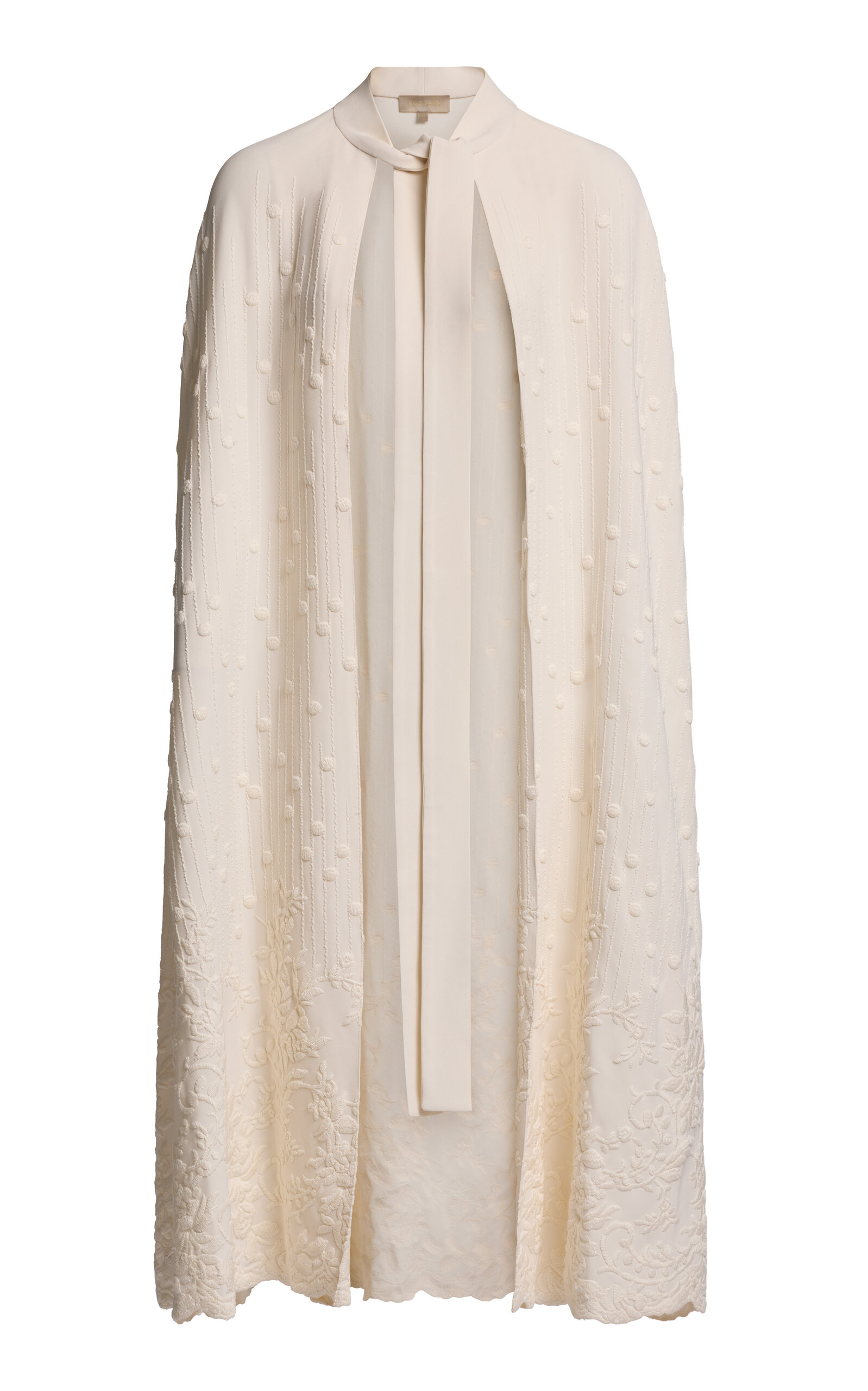 Elie Saab Cady Embroidered Lace Cape In White