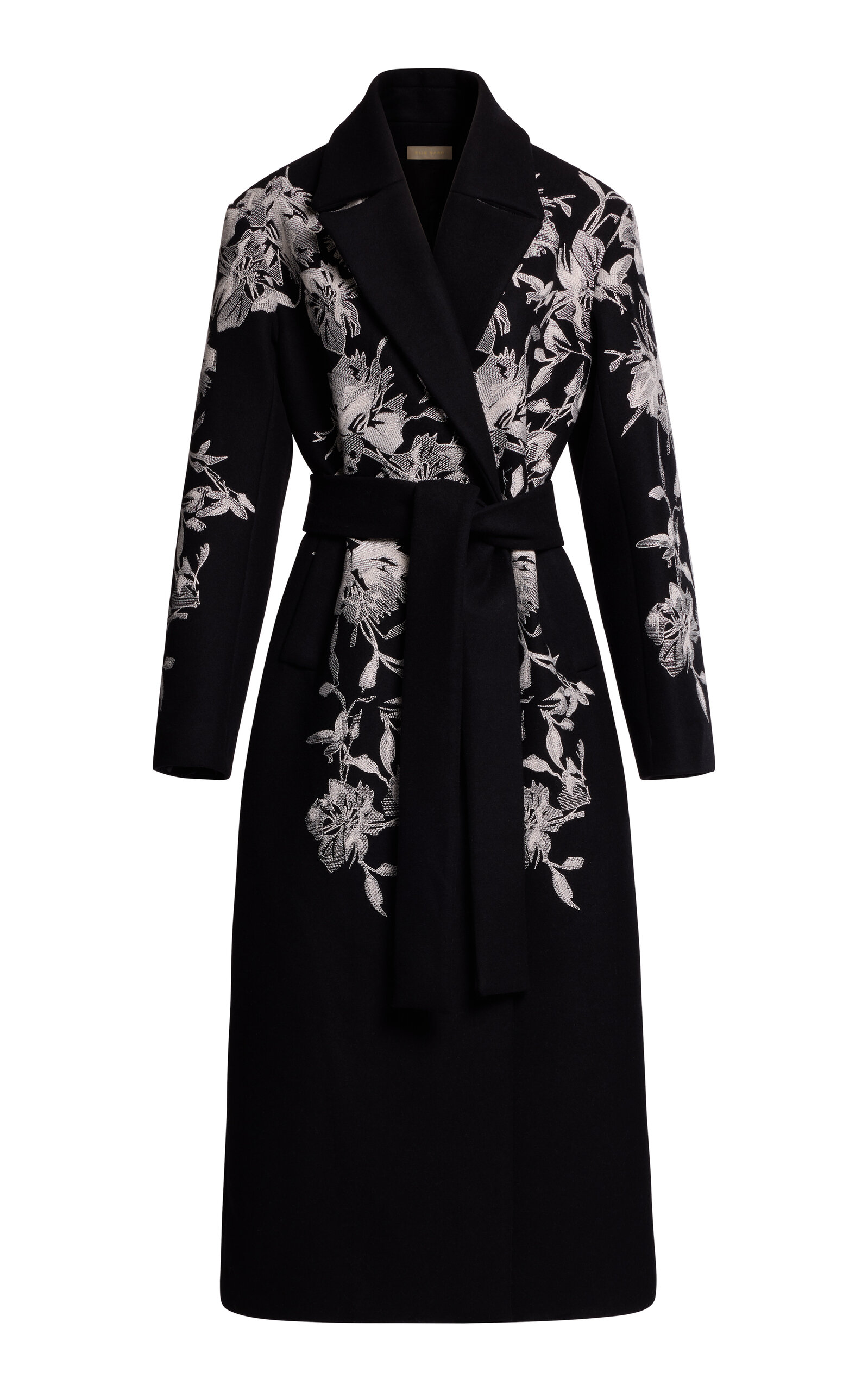Elie Saab Tulle Floral Embroidered Wrap Coat In Black