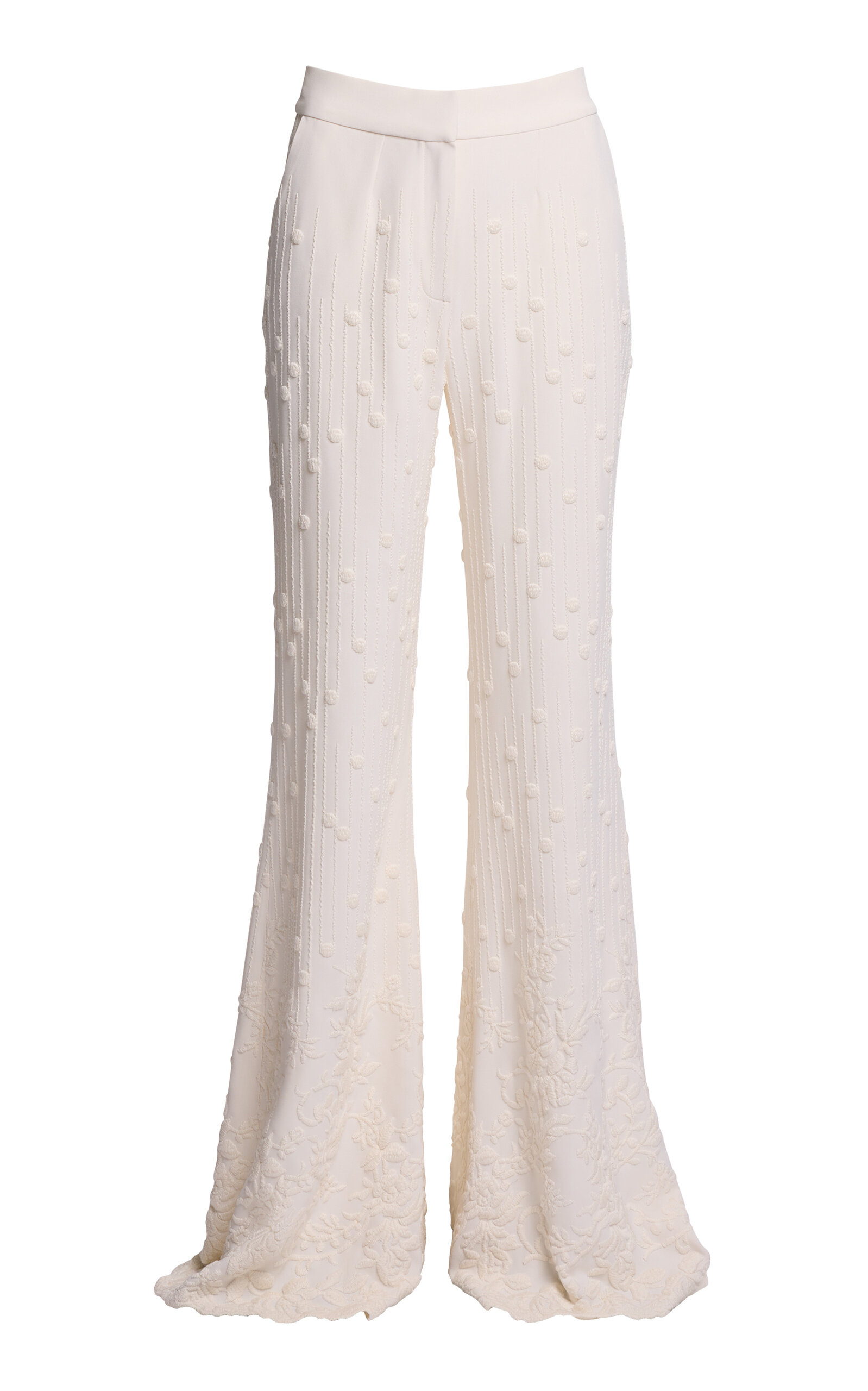 Elie Saab Cady Embroidered Flared Pants In White
