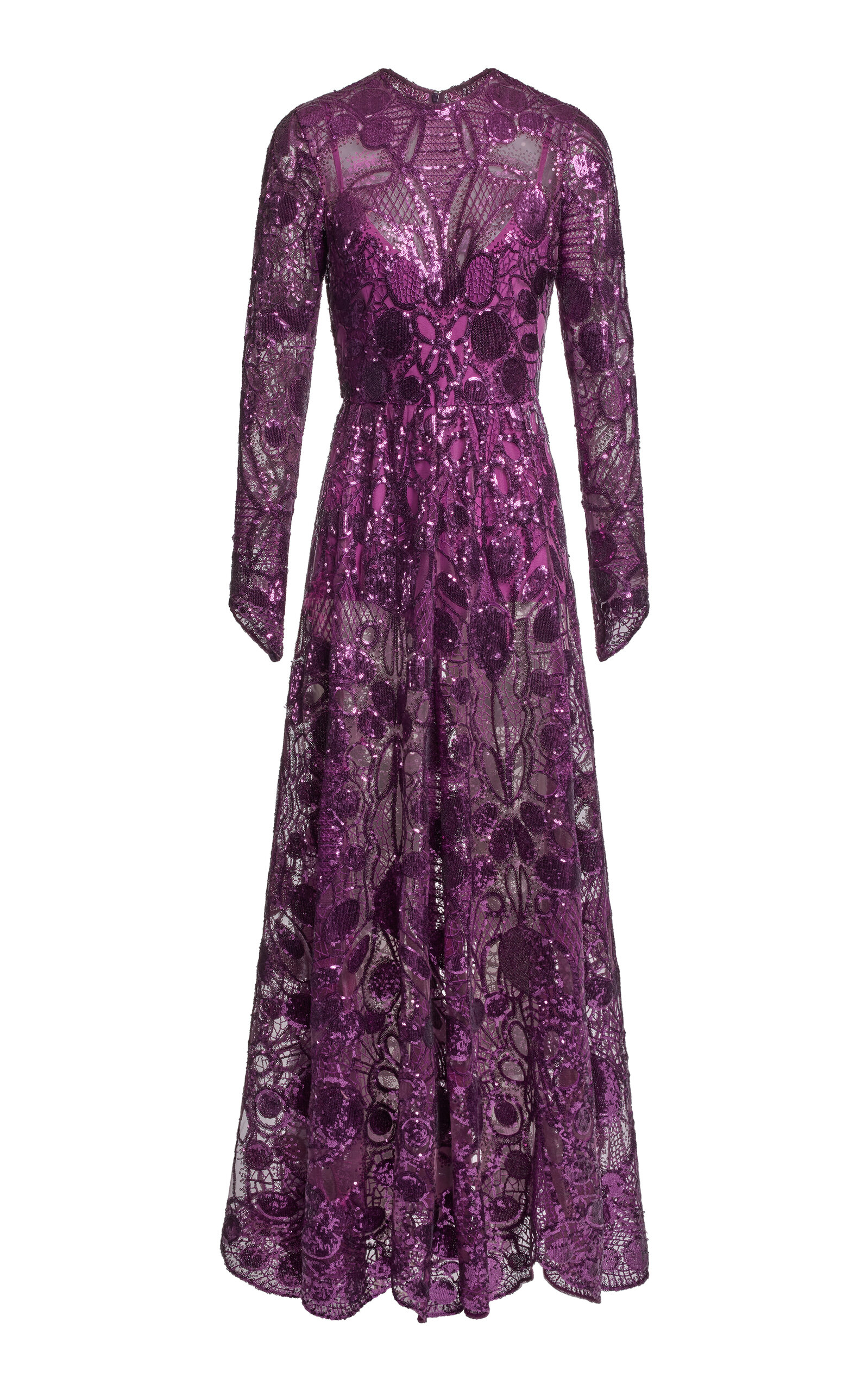 Elie Saab Tulle Embroidered Sequined Midi Dress In Purple