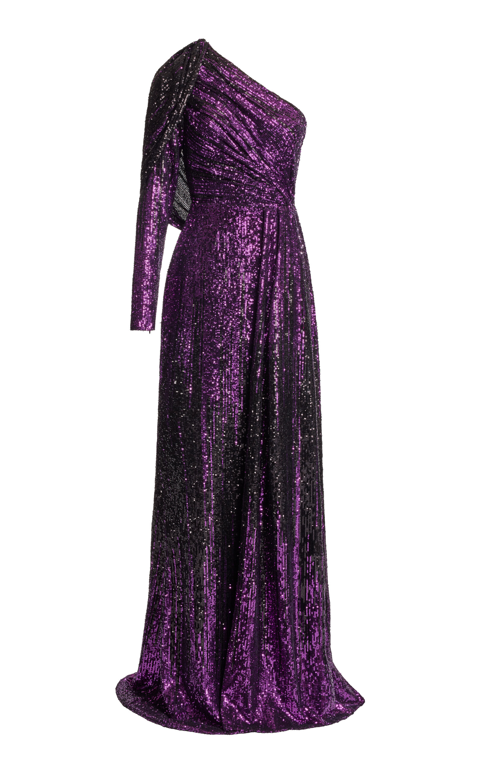 Elie Saab Sequined One-shoulder Maxi Dress In Purple