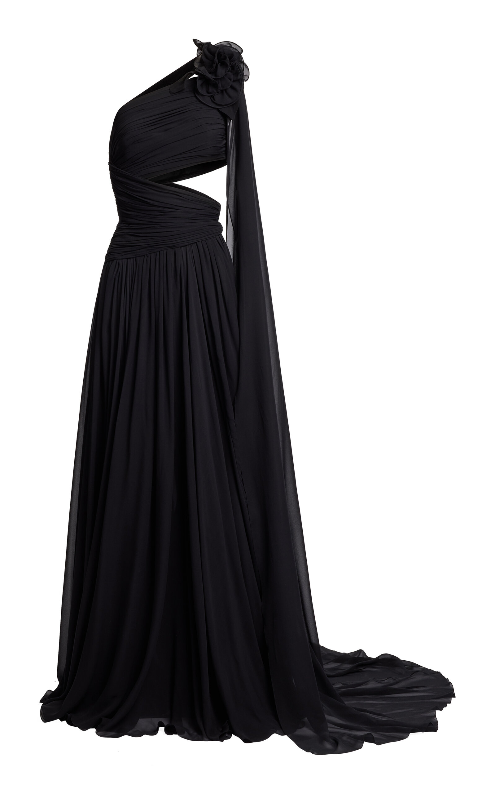 Elie Saab Silk One-shoulder Cut-out Wrap Maxi Dress In Black