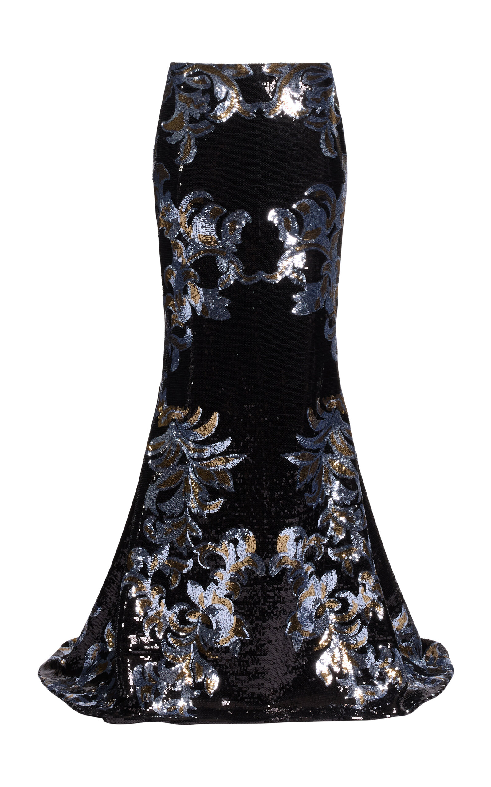Elie Saab Sequined Embroidered Flared Maxi Skirt In Black