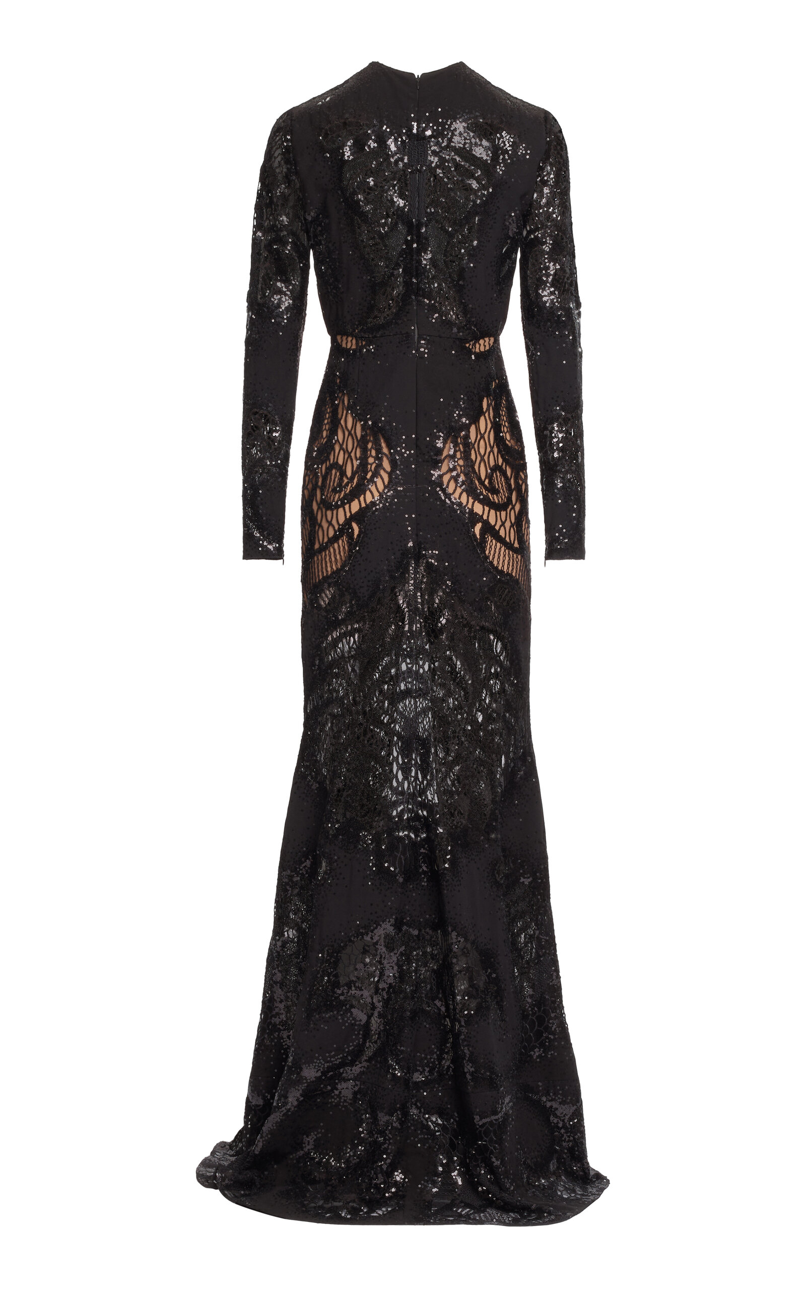 Elie Saab Tulle Sequined Lace Maxi Dress In Black