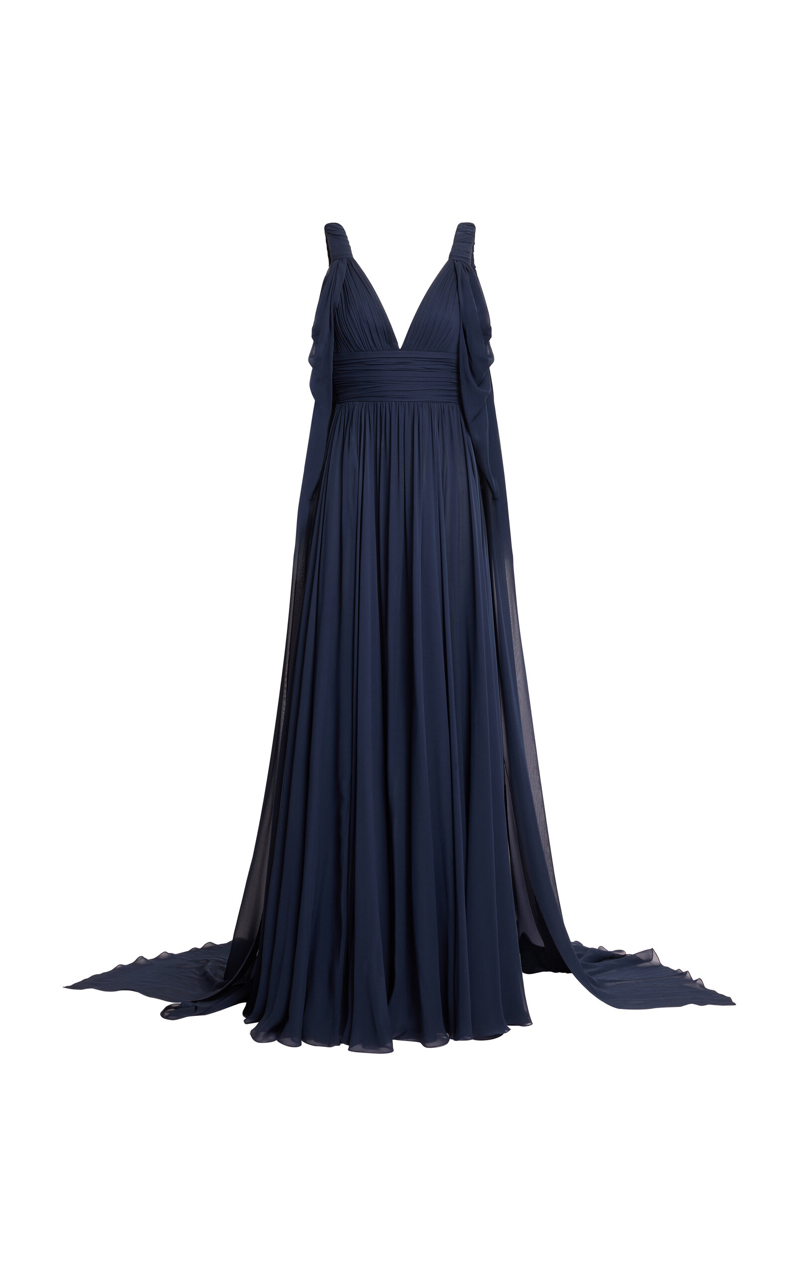 Elie Saab Silk Floral Cape Maxi Dress In Blue