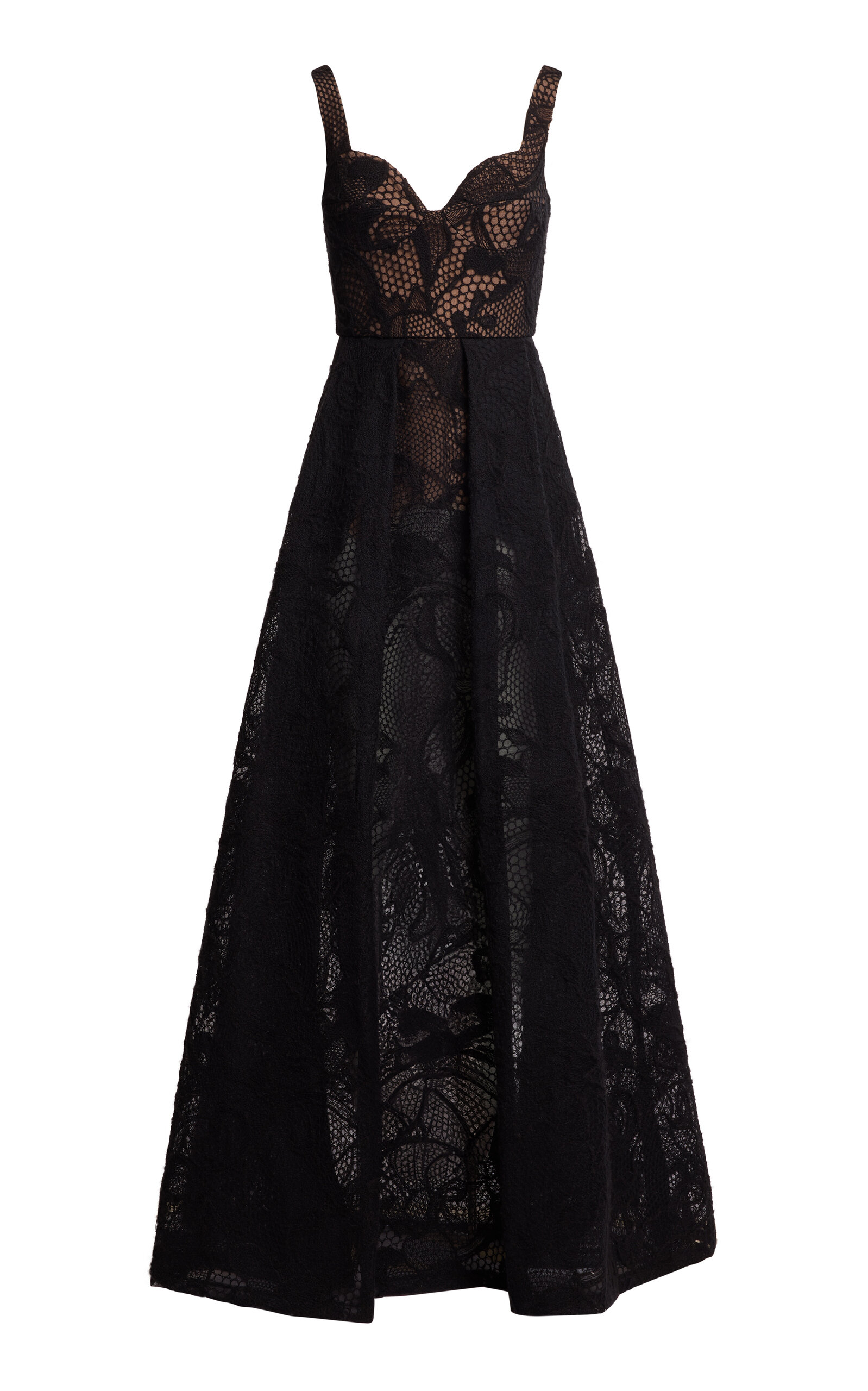 Elie Saab Tulle Embroidered Lace Maxi Dress In Black