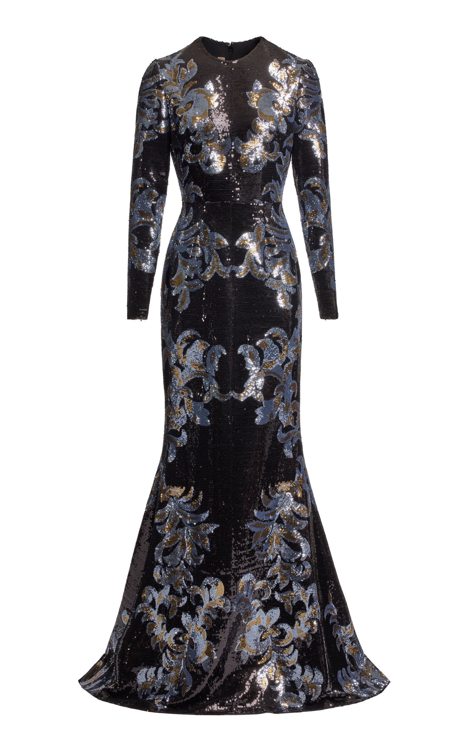 Elie Saab Sequined Embroidered Maxi Dress In Black