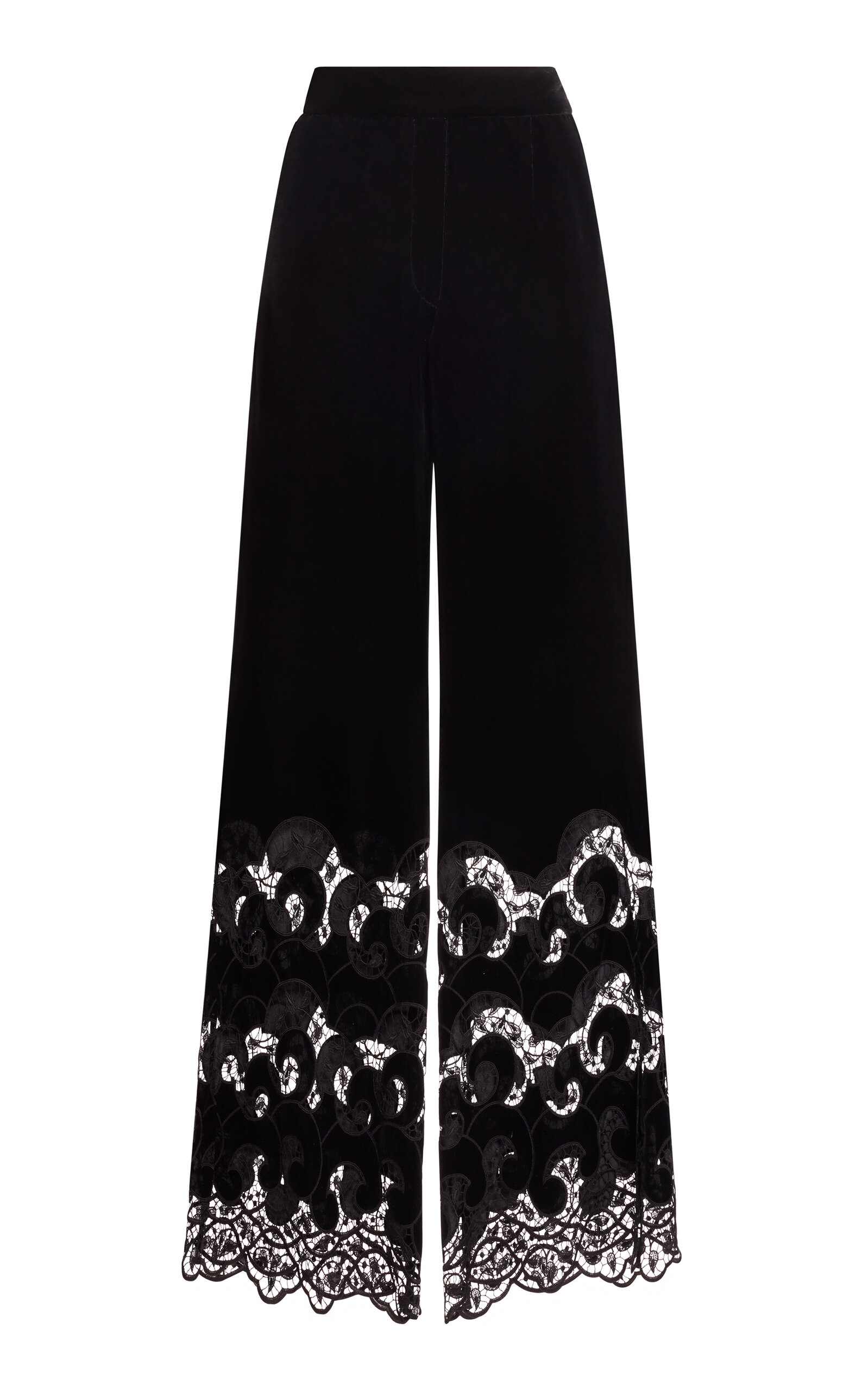 Elie Saab Velvet Embroidered Lace Pants In Black