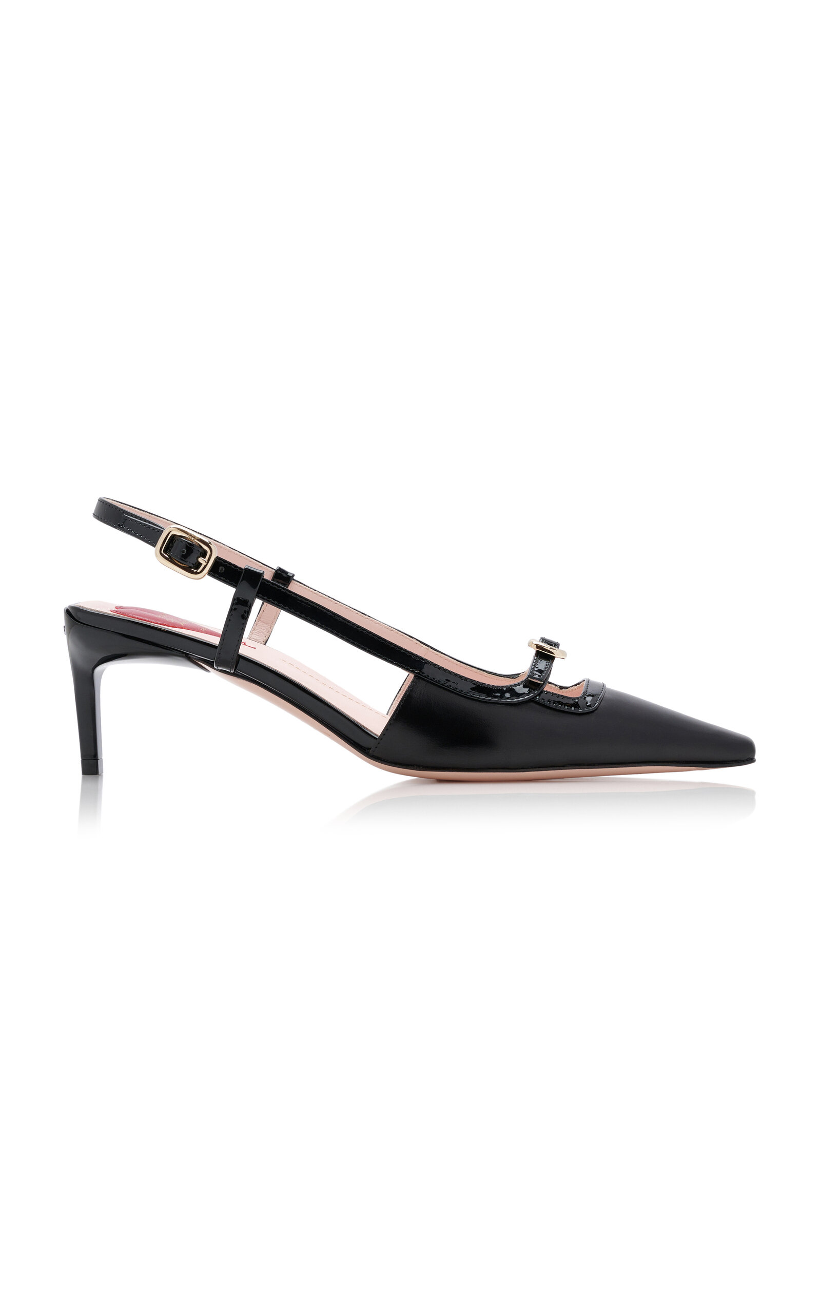 Mini-Buckle Leather Slingback Pumps