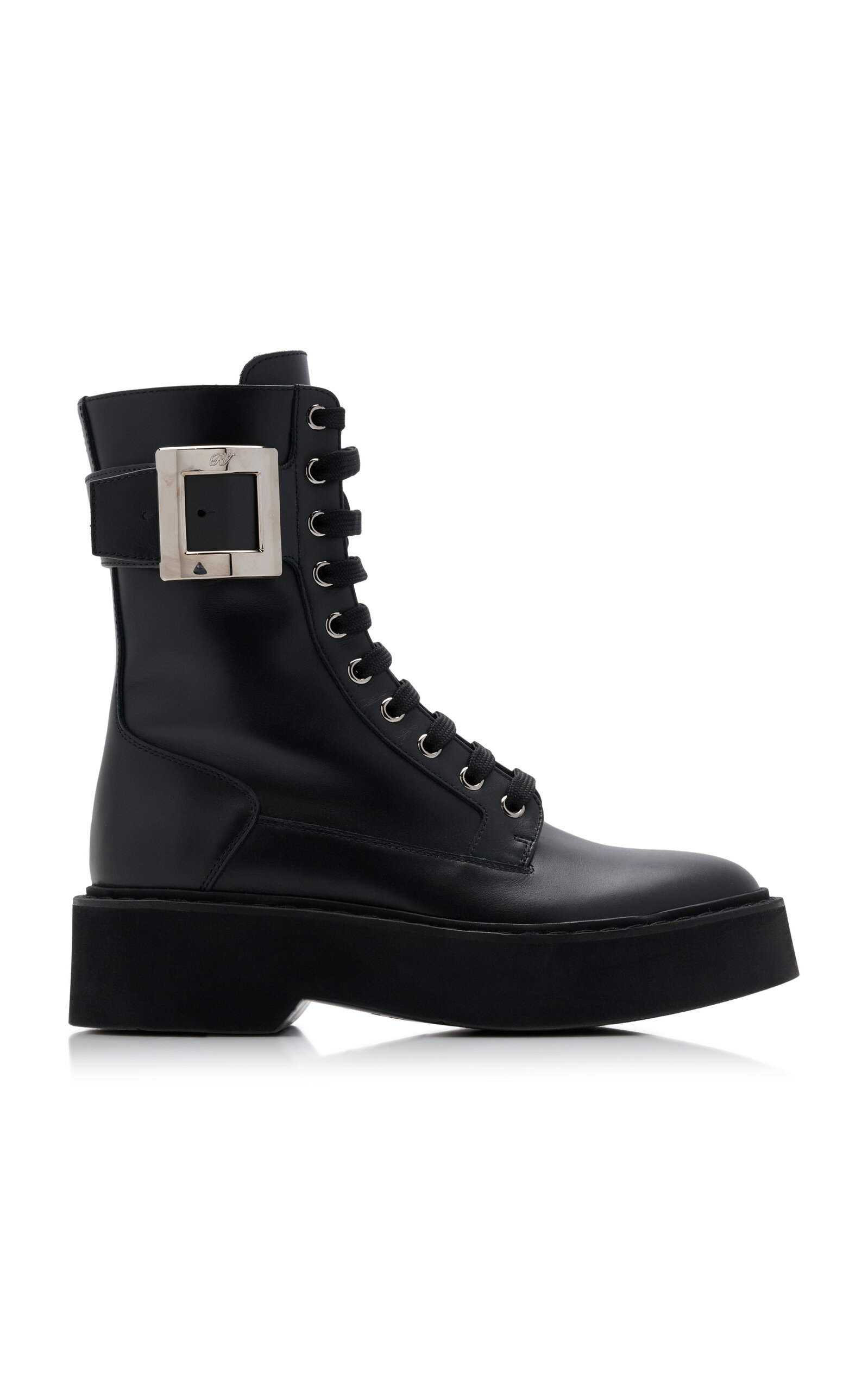 Roger Vivier Viv Rangers Buckle-Embellished Lace-Up Leather Boots