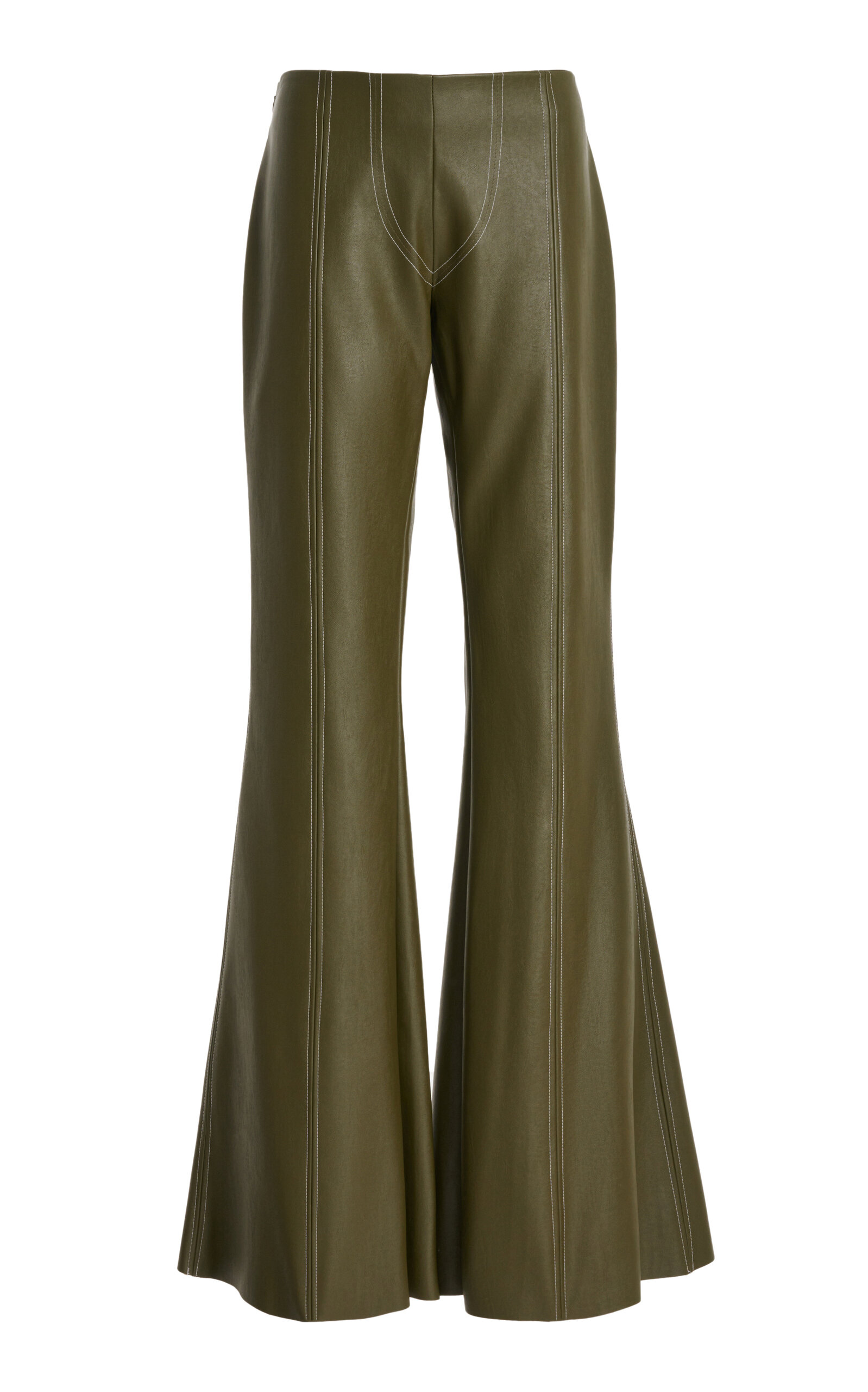 Elena Velez Ssense Exclusive Green Acid Rock Flair Faux-leather Pants In Olive