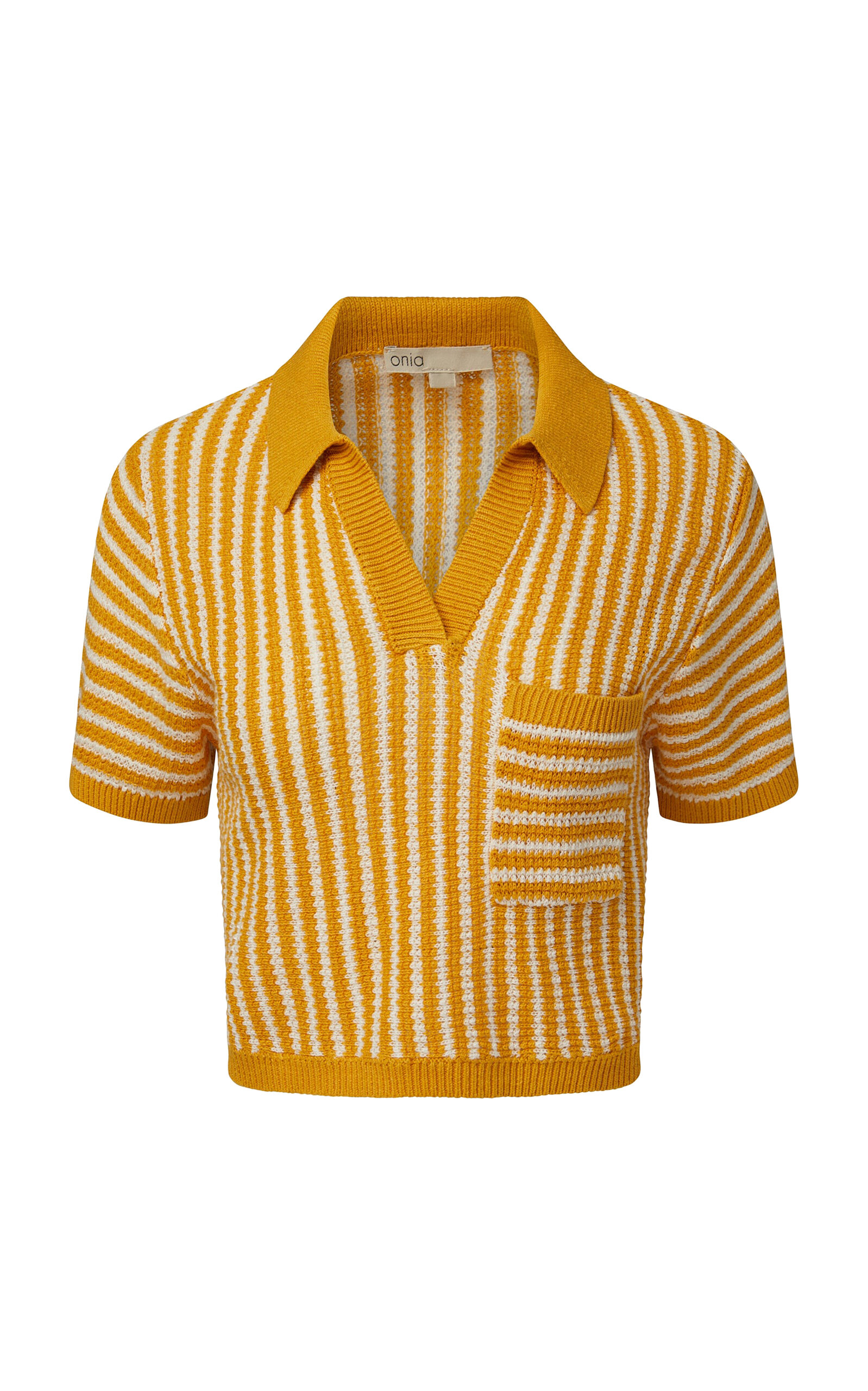 Shop Onia Linen Knit Cropped Polo Shirt In Yellow