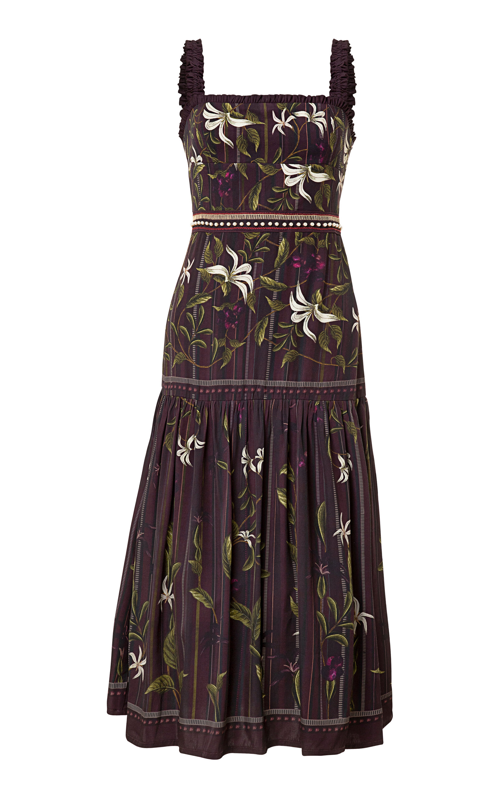 Agua By Agua Bendita Nispero Café Embroidered Twill Midi Dress In Brown