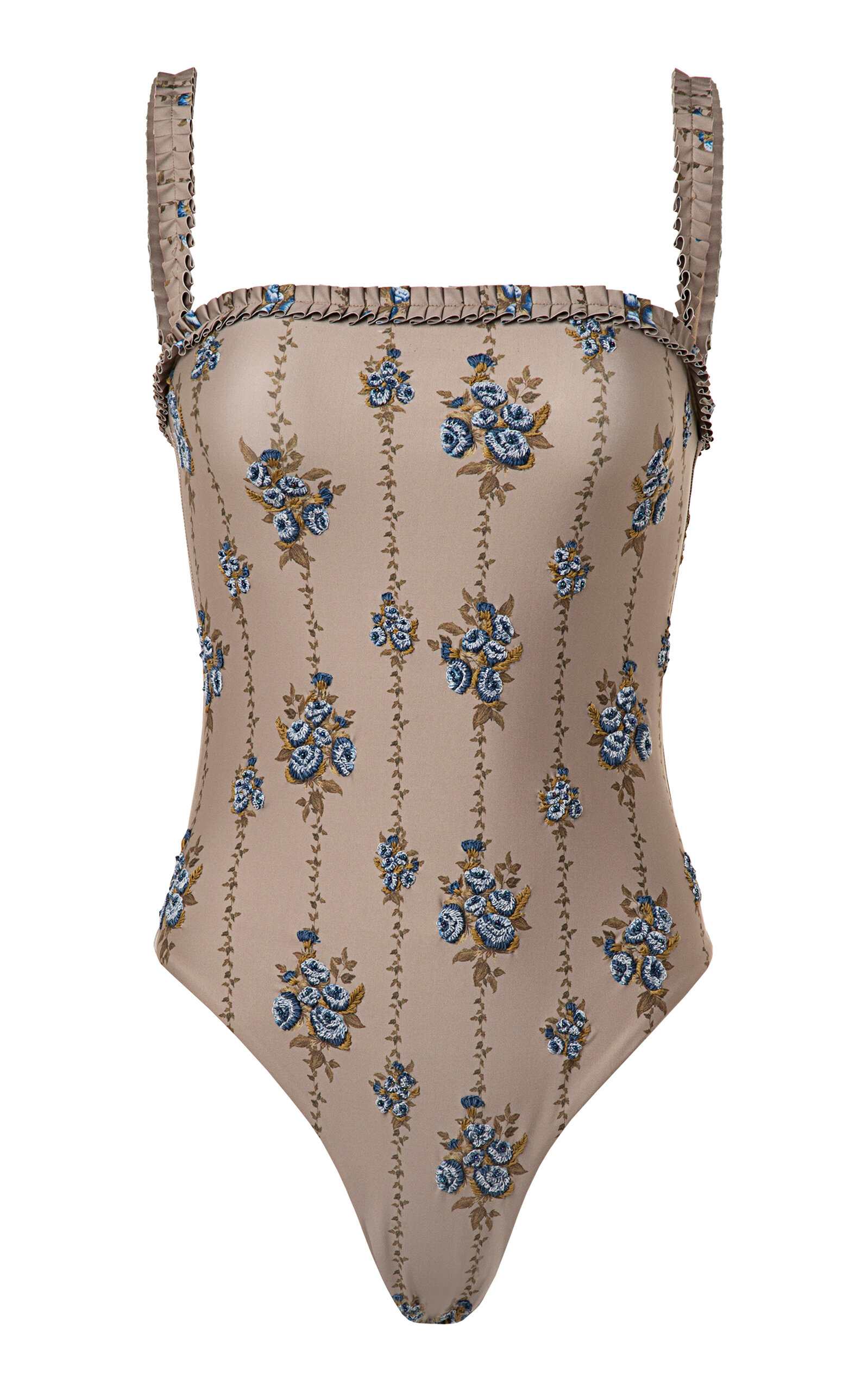 Agua By Agua Bendita Limon Memoria Embroidered One-piece Swimsuit In Taupe