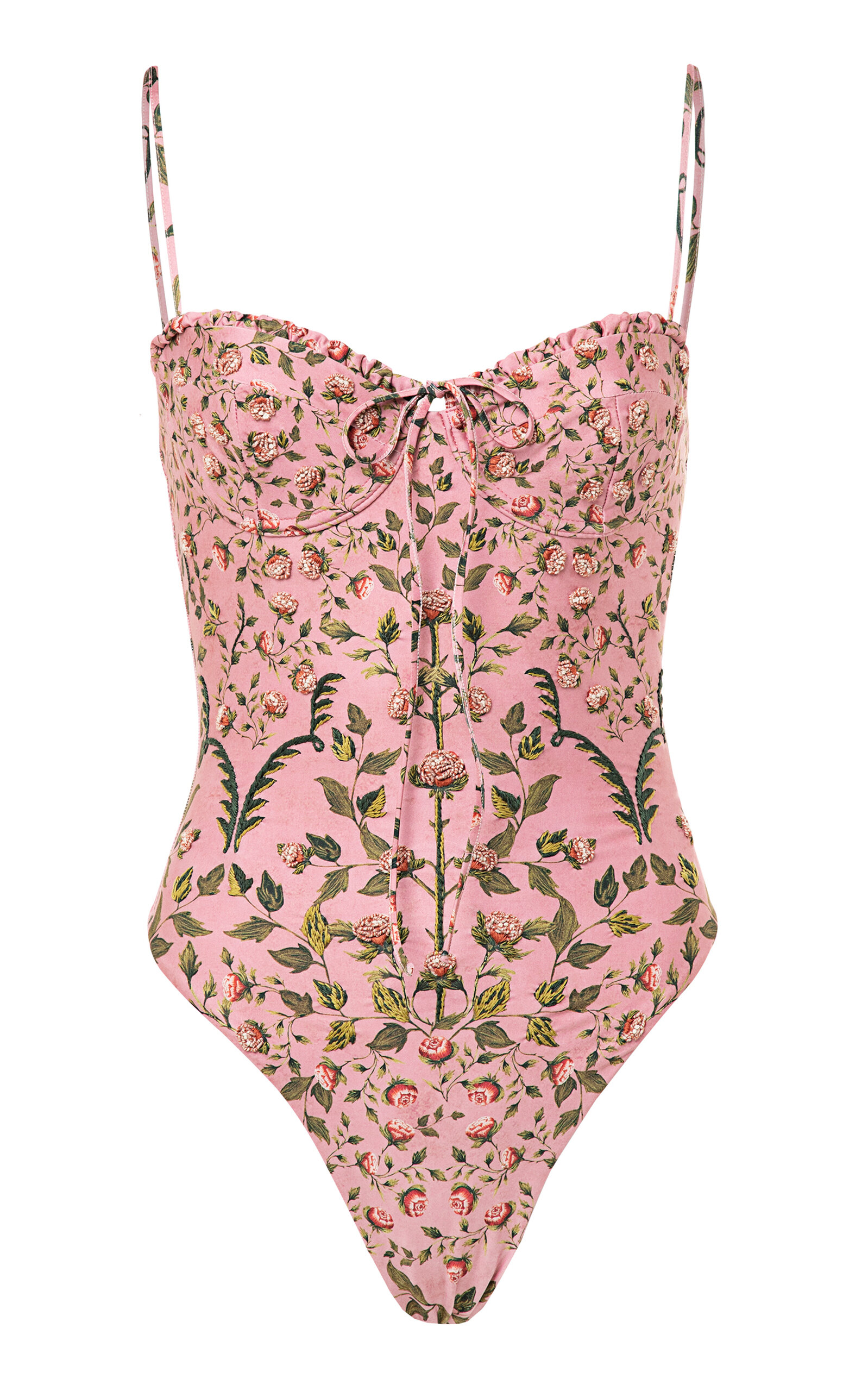 Shop Agua By Agua Bendita Ebano Sueño Embroidered One-piece Swimsuit In Pink