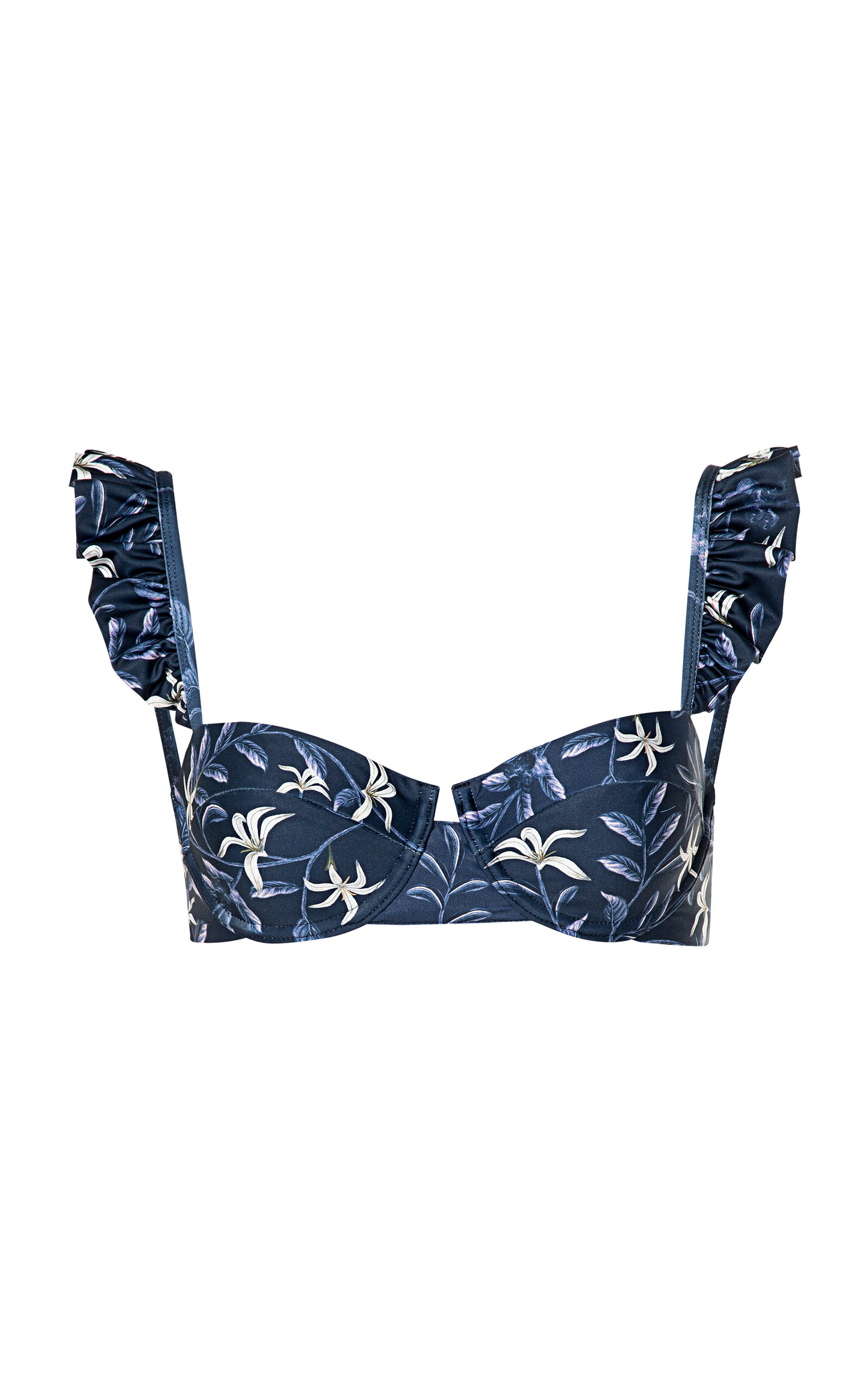 Agua By Agua Bendita Kiwi Café Ruffled Bikini Top In Navy