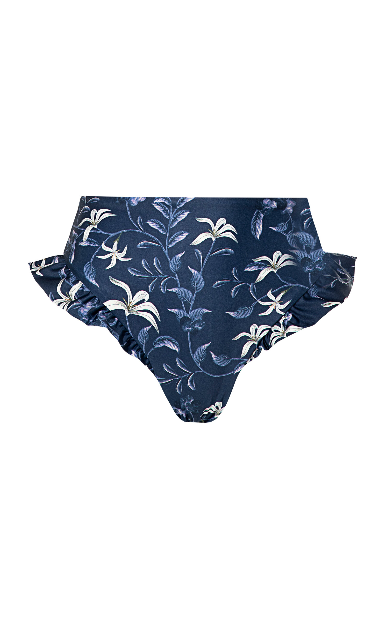 Agua By Agua Bendita Jengibre Café Ruffled Bikini Bottom In Navy