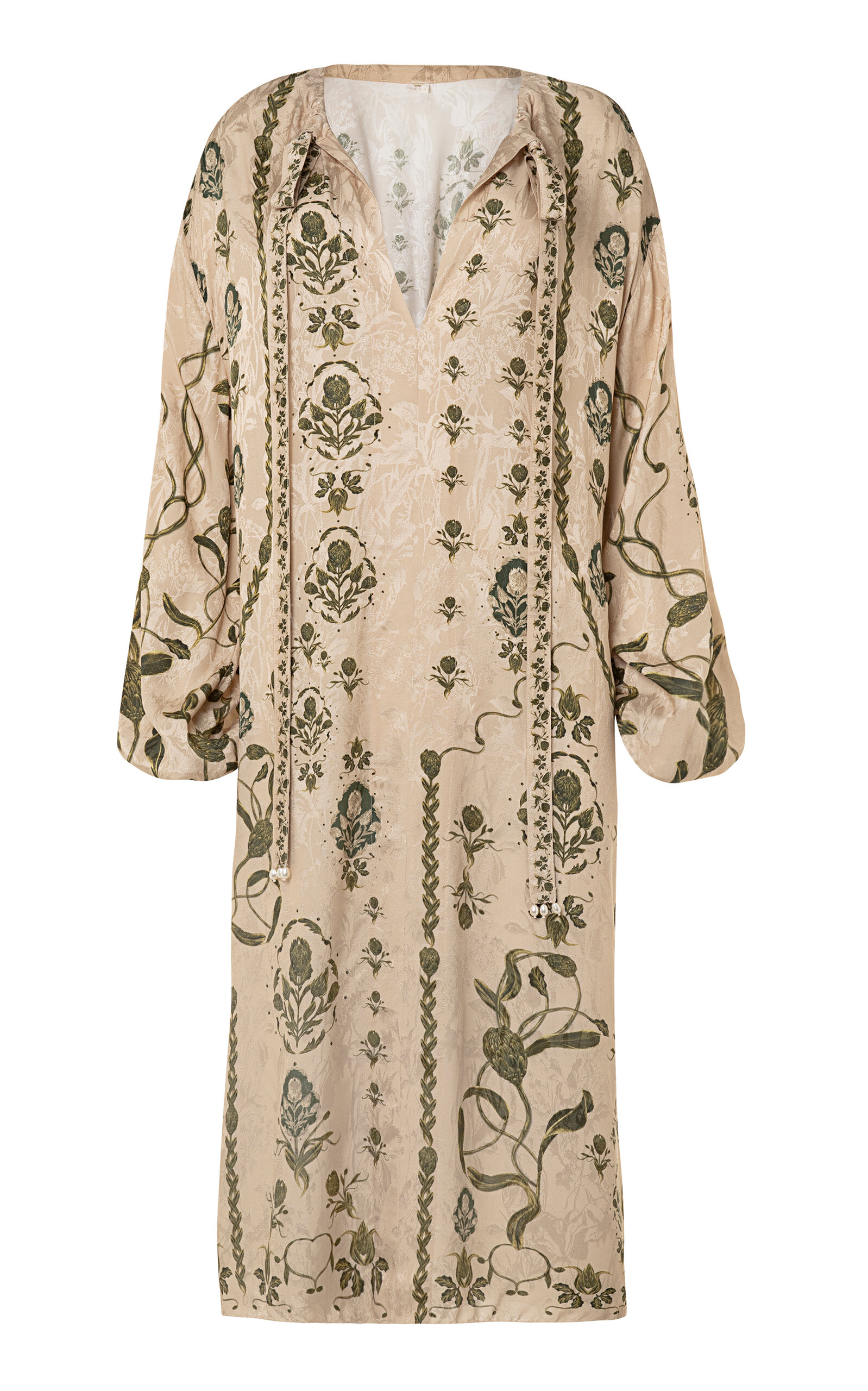Agua By Agua Bendita Zircon Relato Tie-neck Jacquard Caftan In Neutral