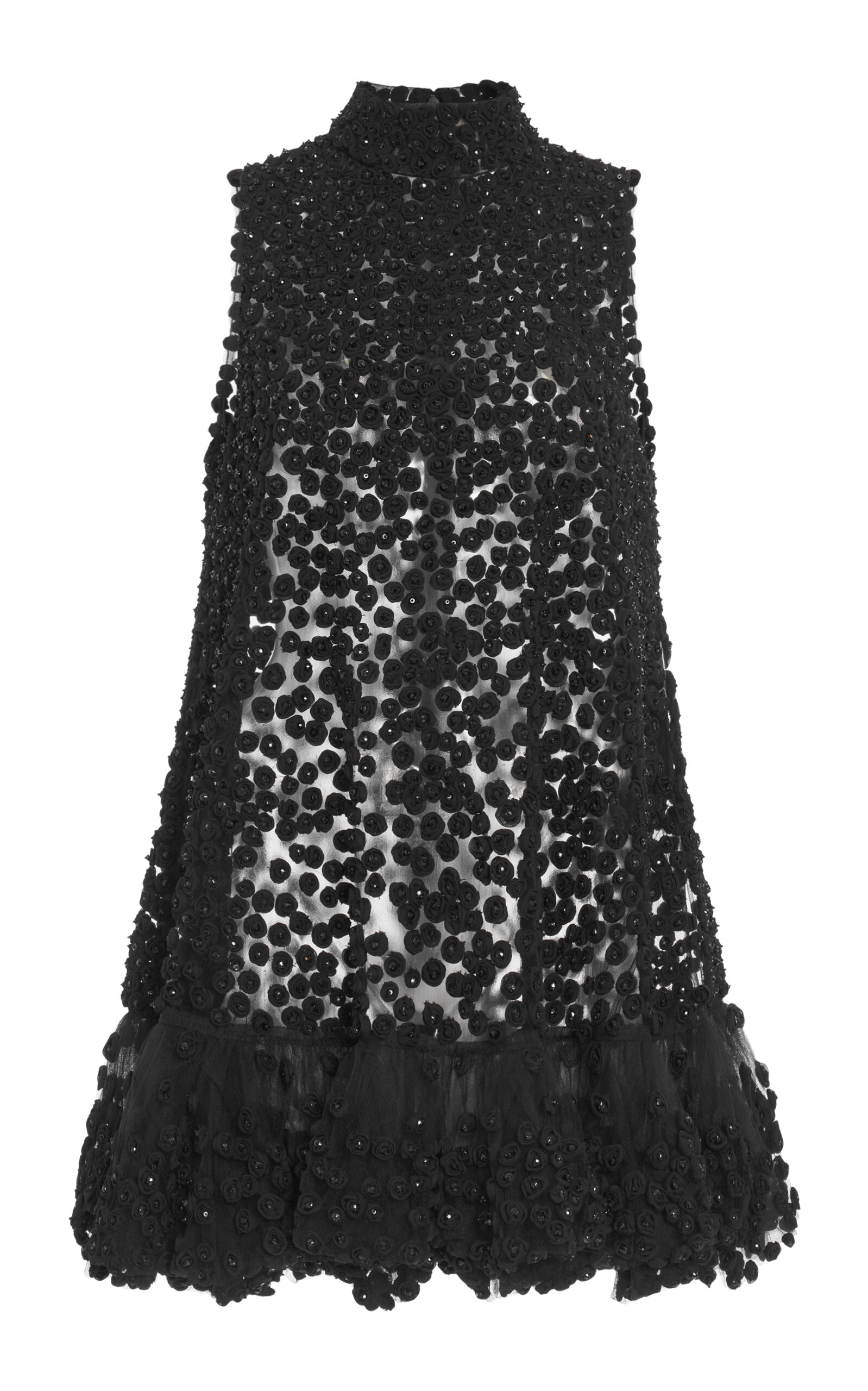 Valentino Embroidered Tulle Mini Dress In Black