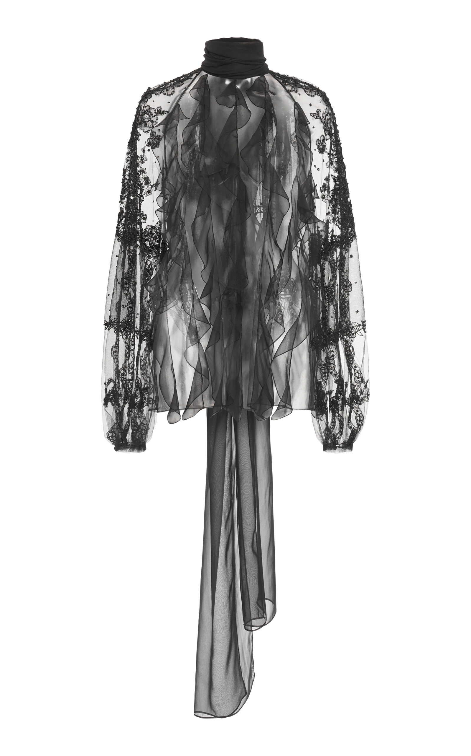Valentino Embellished Tulle Blouse In Black