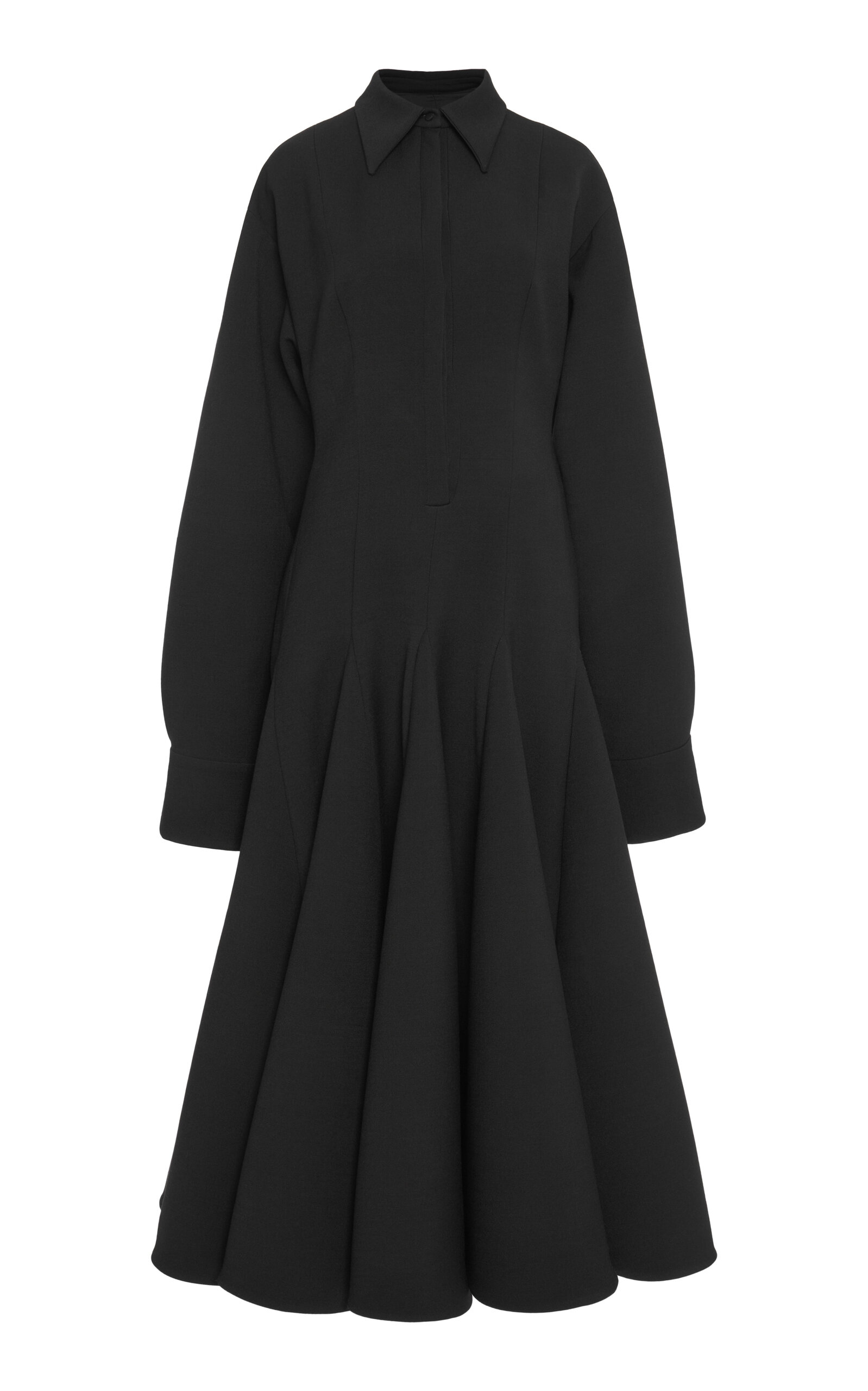 Valentino Exaggerated-sleeve Wool-crepe Midi Dress In Black