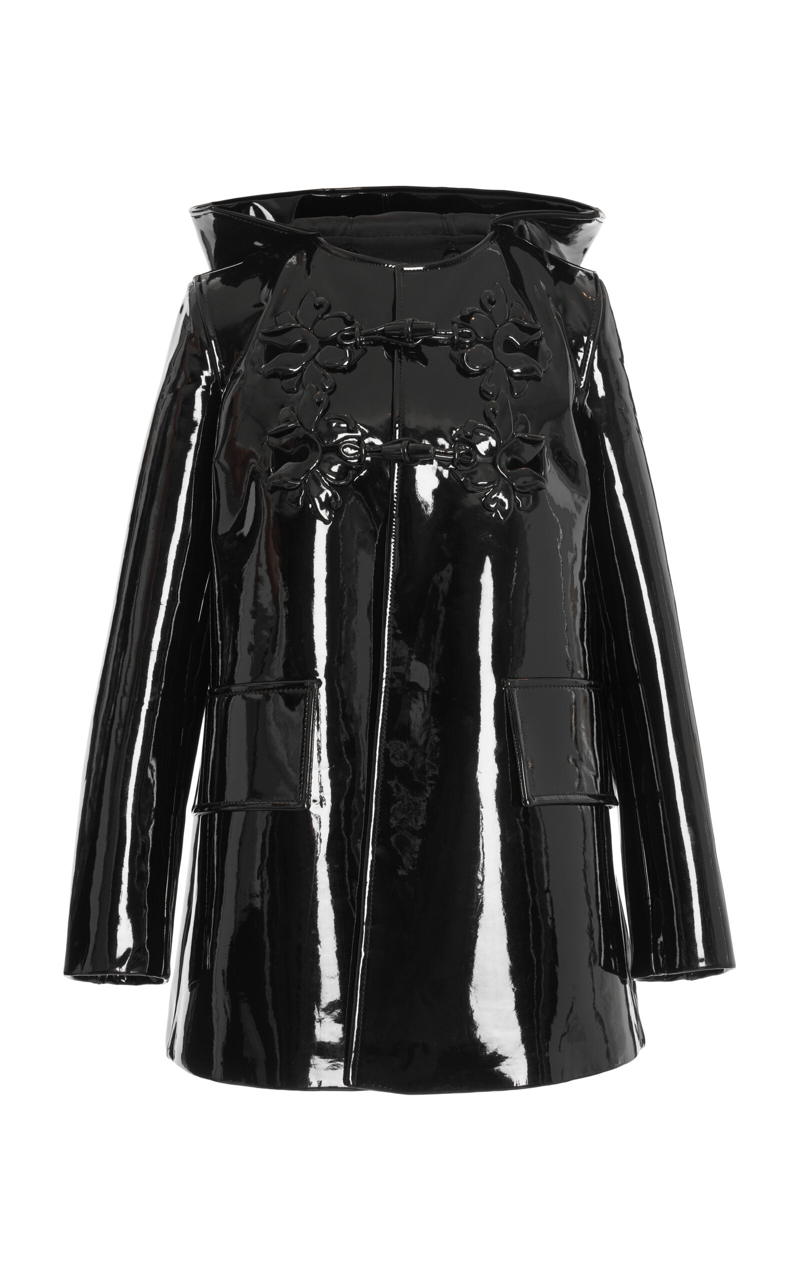 Valentino Embroidered Glassy Duffle Coat In Black