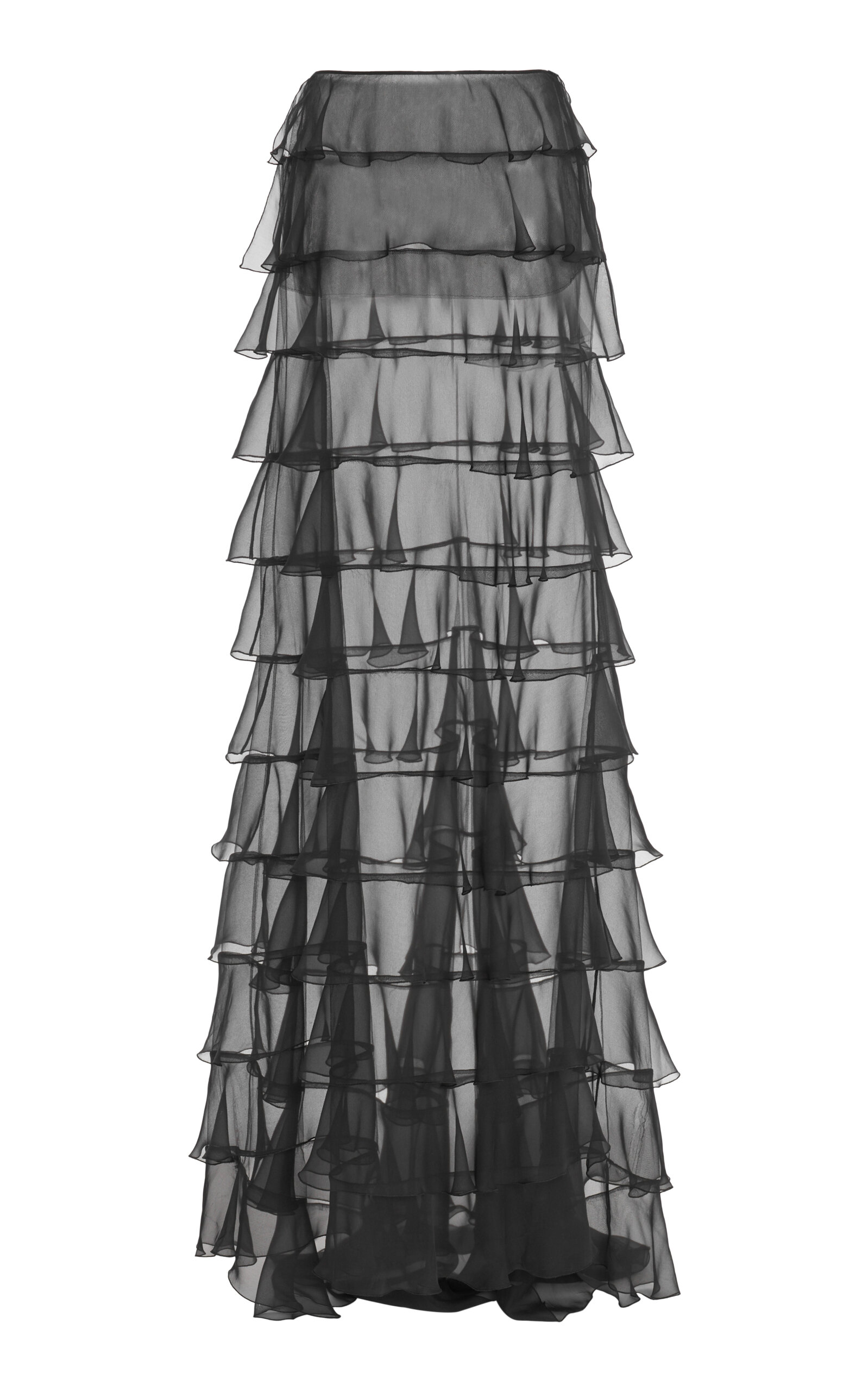 Valentino Ruffled Silk-chiffon Maxi Skirt In Black