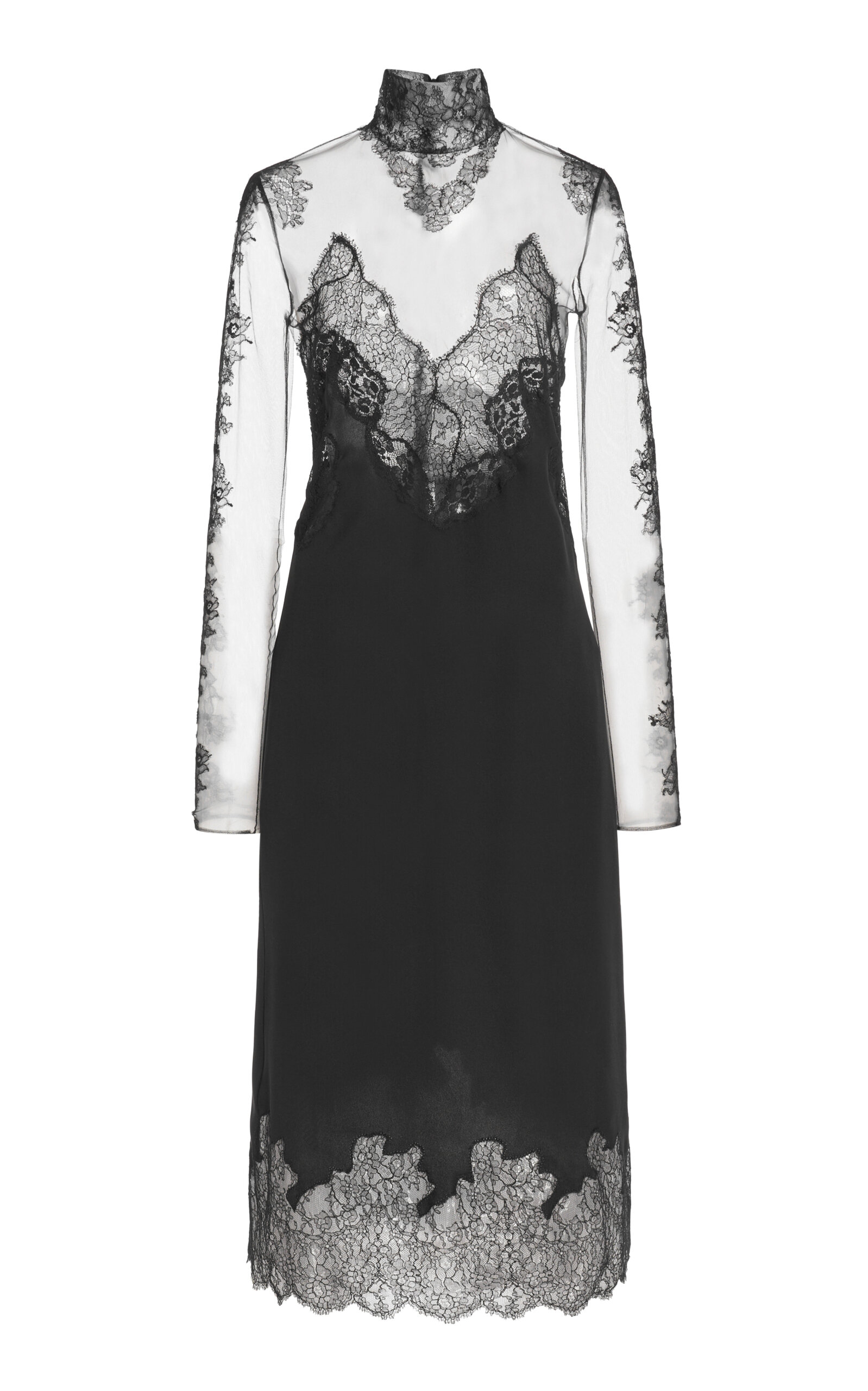 Valentino Lace-trimmed Georgette Midi Dress In Black