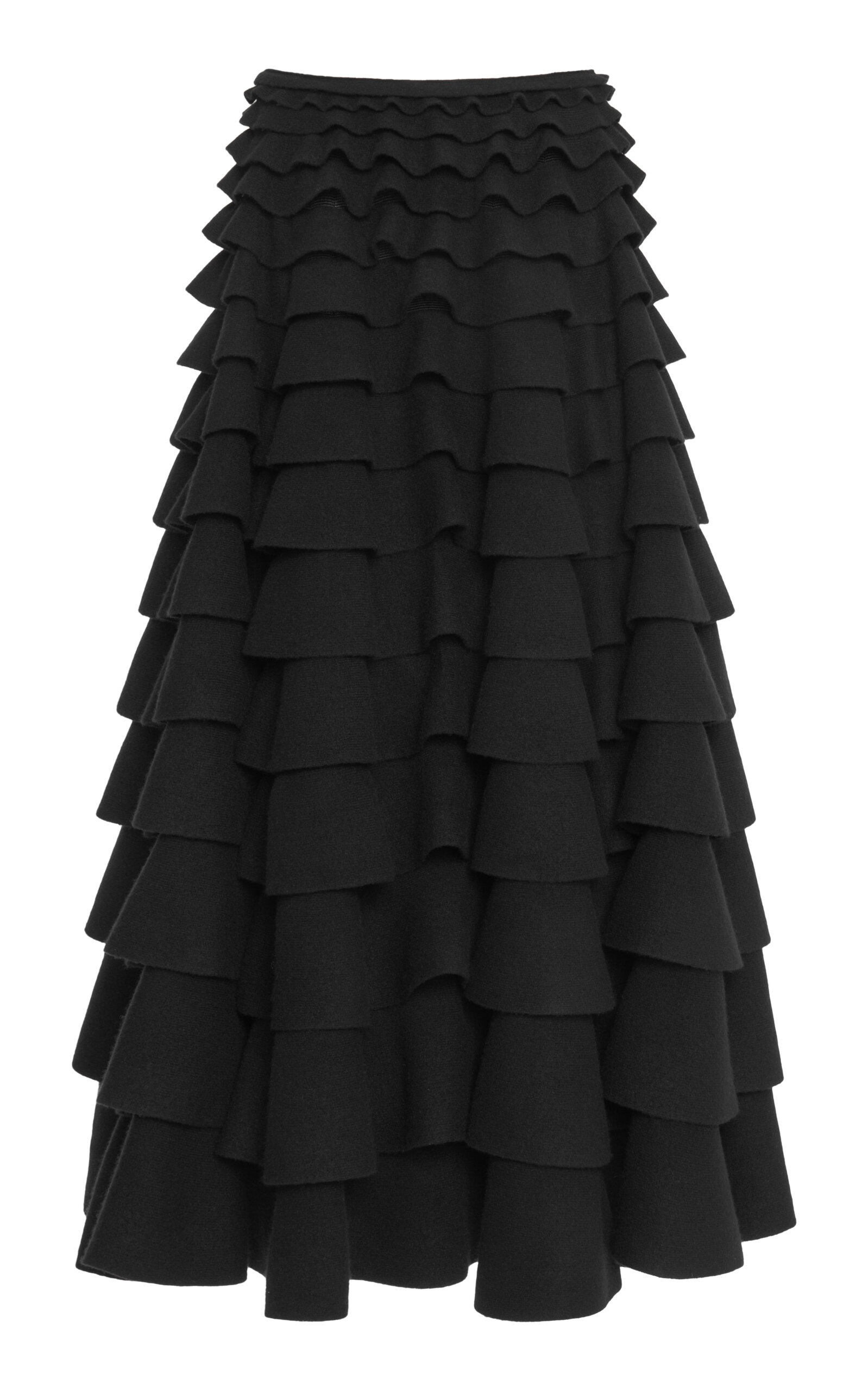 VALENTINO TIERED RUFFLE WOOL-BLEND MIDI SKIRT