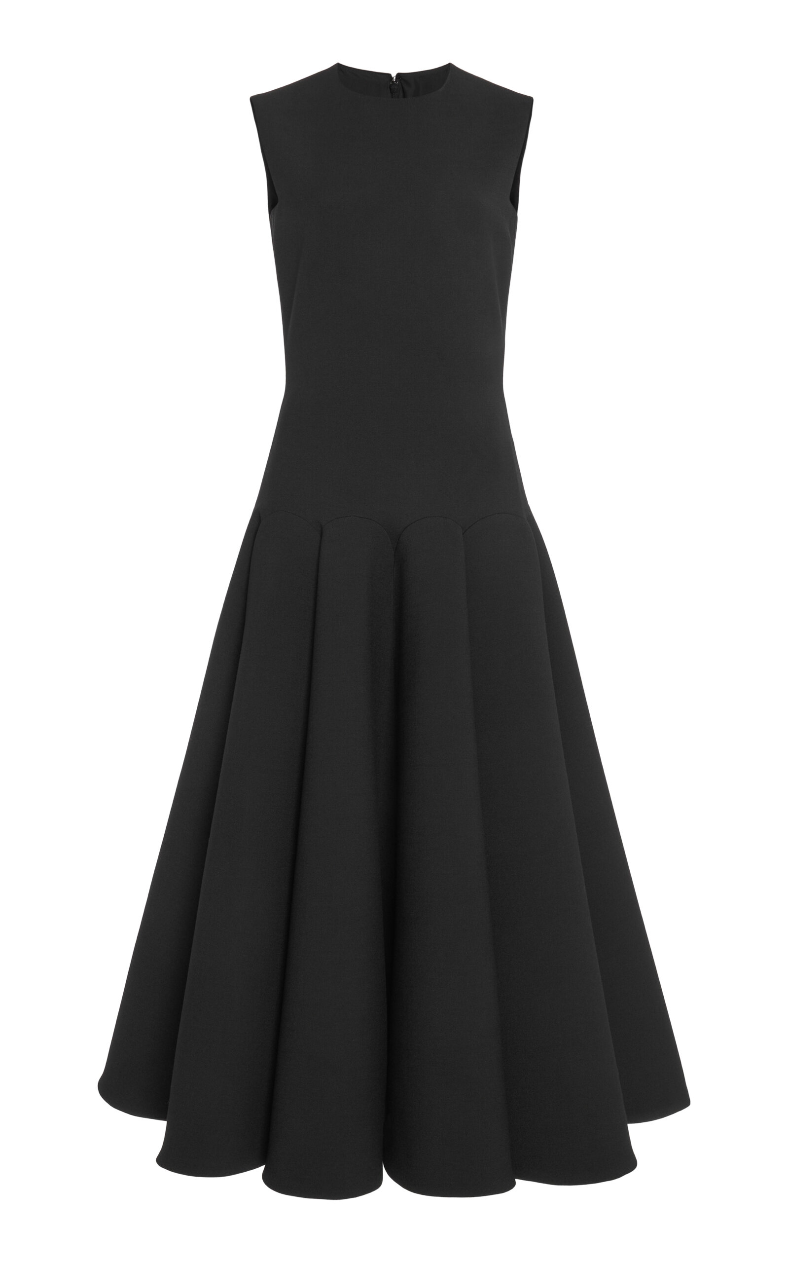 Valentino Drop-waist Luxury Crepe Midi Dress In Black