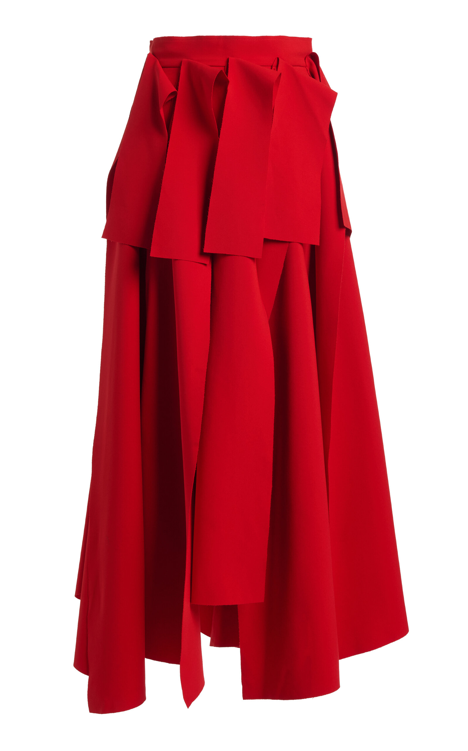 A.w.a.k.e. Asymmetrical Pleated Panel Midi Skirt In Red