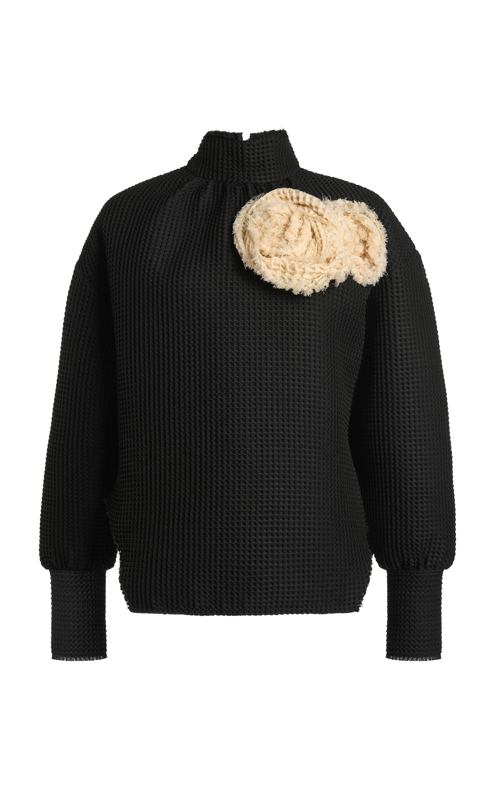 A.W.A.K.E. MODE Waffle Floral-Appliquéd Ruffle Top - Black